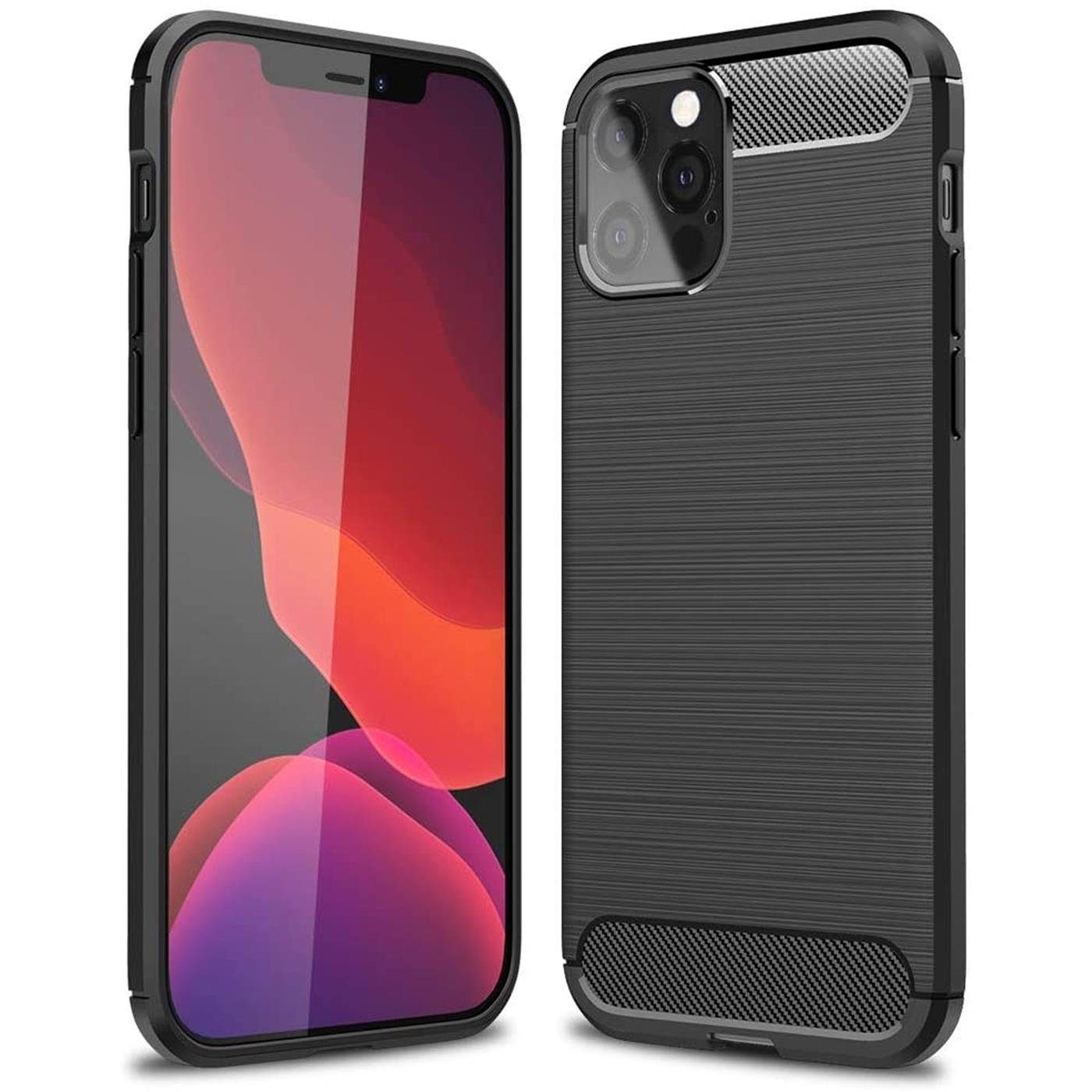CoolGadget Handyhülle Carbon Handy Hülle für Apple iPhone 12, iPhone 12 Pro 6,1 Zoll, robuste Telefonhülle Case Schutzhülle für iPhone 12/12 Pro Hülle