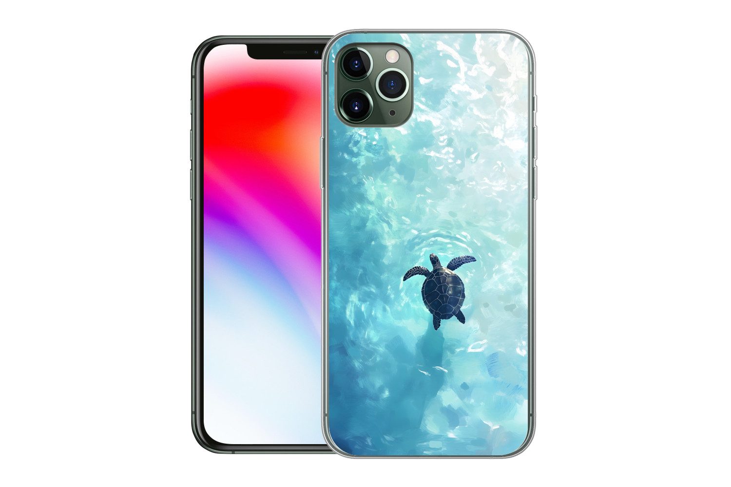 MuchoWow Handyhülle für Apple iPhone 11 Pro Max Schildkröte - Meer - Blau - Glitzern, Smartphone-Bumper, Print, Handy Schutzhülle Dünn
