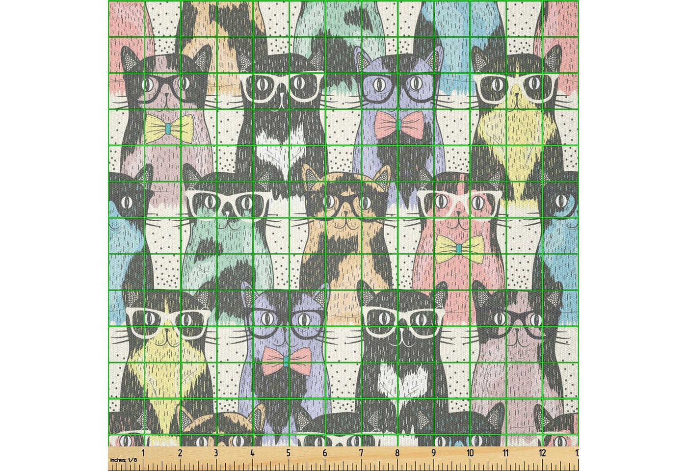 Thumbnail - Abakuhaus Stoff ausdehnbar mit Elestan für Heimwerkarbeiten und Näharbeiten, Katze Hipster-Katzen mit Brille