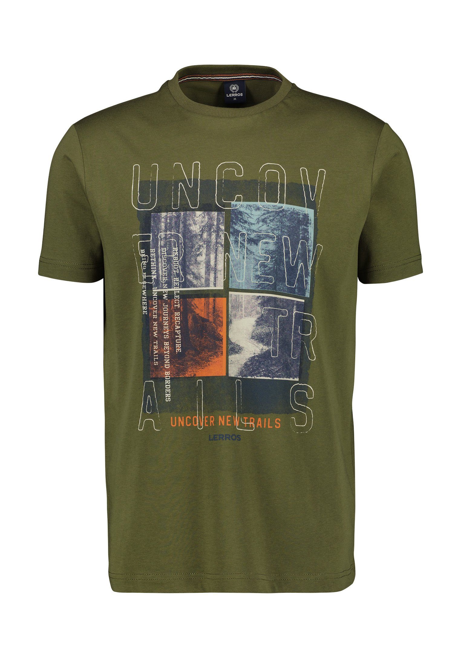 LERROS T-Shirt LERROS T-Shirt Frontprint GREEN OLIV mit