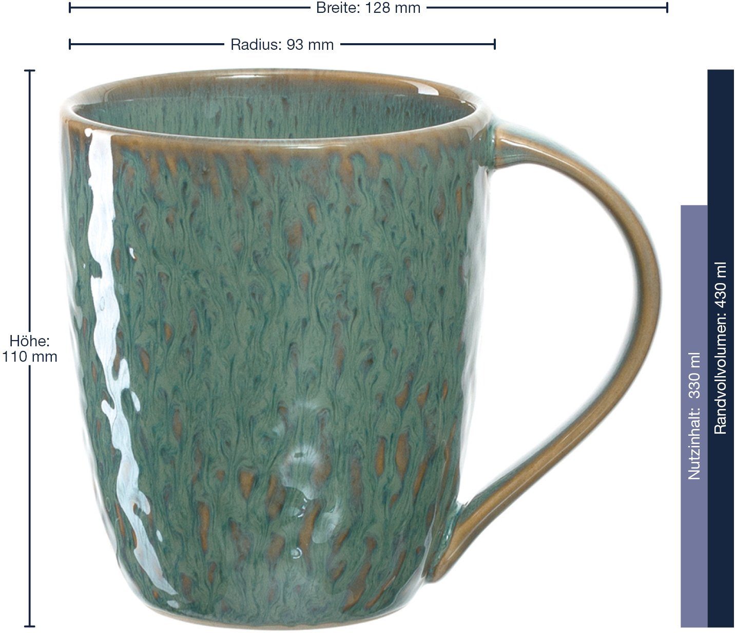 ml, grün 6-teilig Becher Keramik, Matera, 430 LEONARDO
