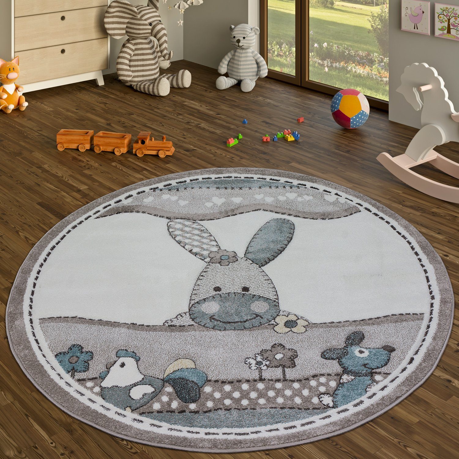 Kinderteppich Runder Teppich Kinderzimmer Bauernhof Tiere Pastell In Beige,  TT Home, rund, Höhe: 16 mm