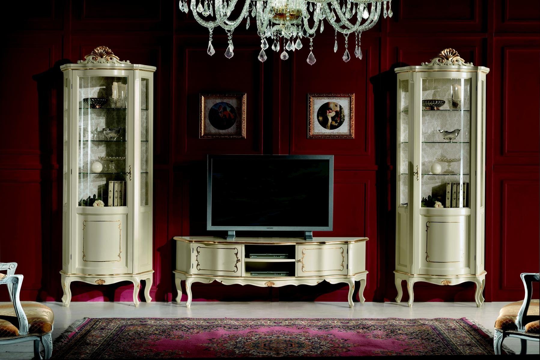 JVmoebel Wohnwand Set Garnitur 3tlg rtv mit 2x Vitrine Design Italienische Luxus Möbel