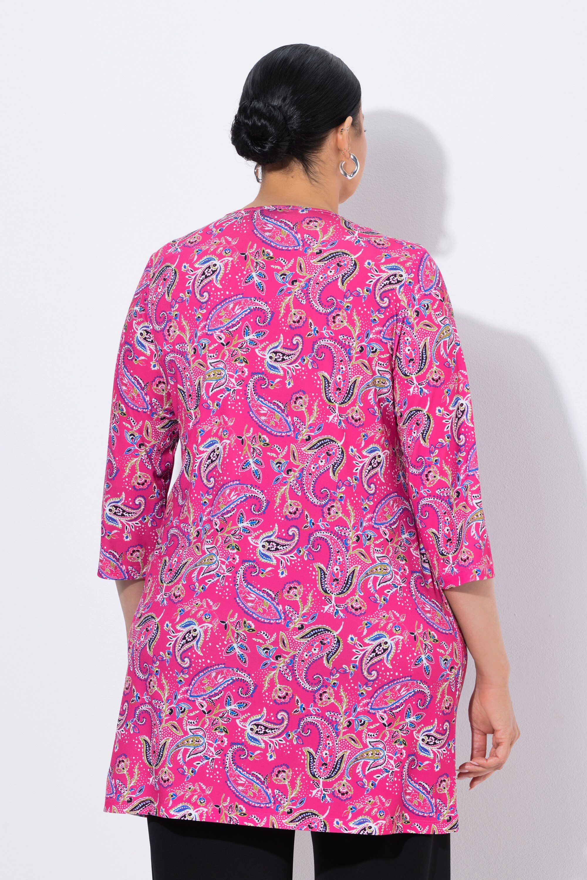 Ulla Popken Longshirt Longshirt Paisleymuster V-Ausschnitt 3/4-Arm