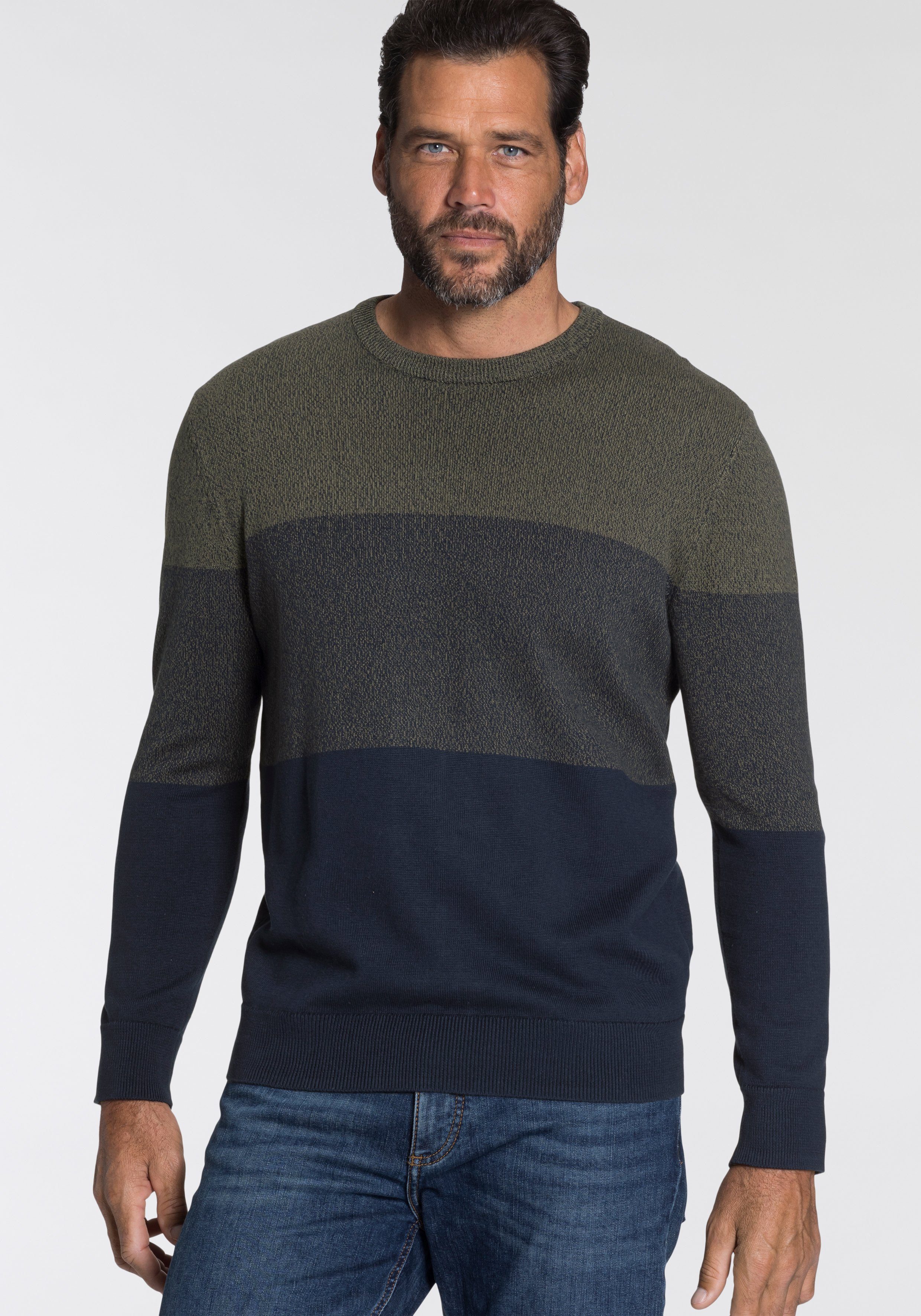 Man's World Rundhalspullover Bis Größe 5 XL mit Blockstreifen günstig online kaufen