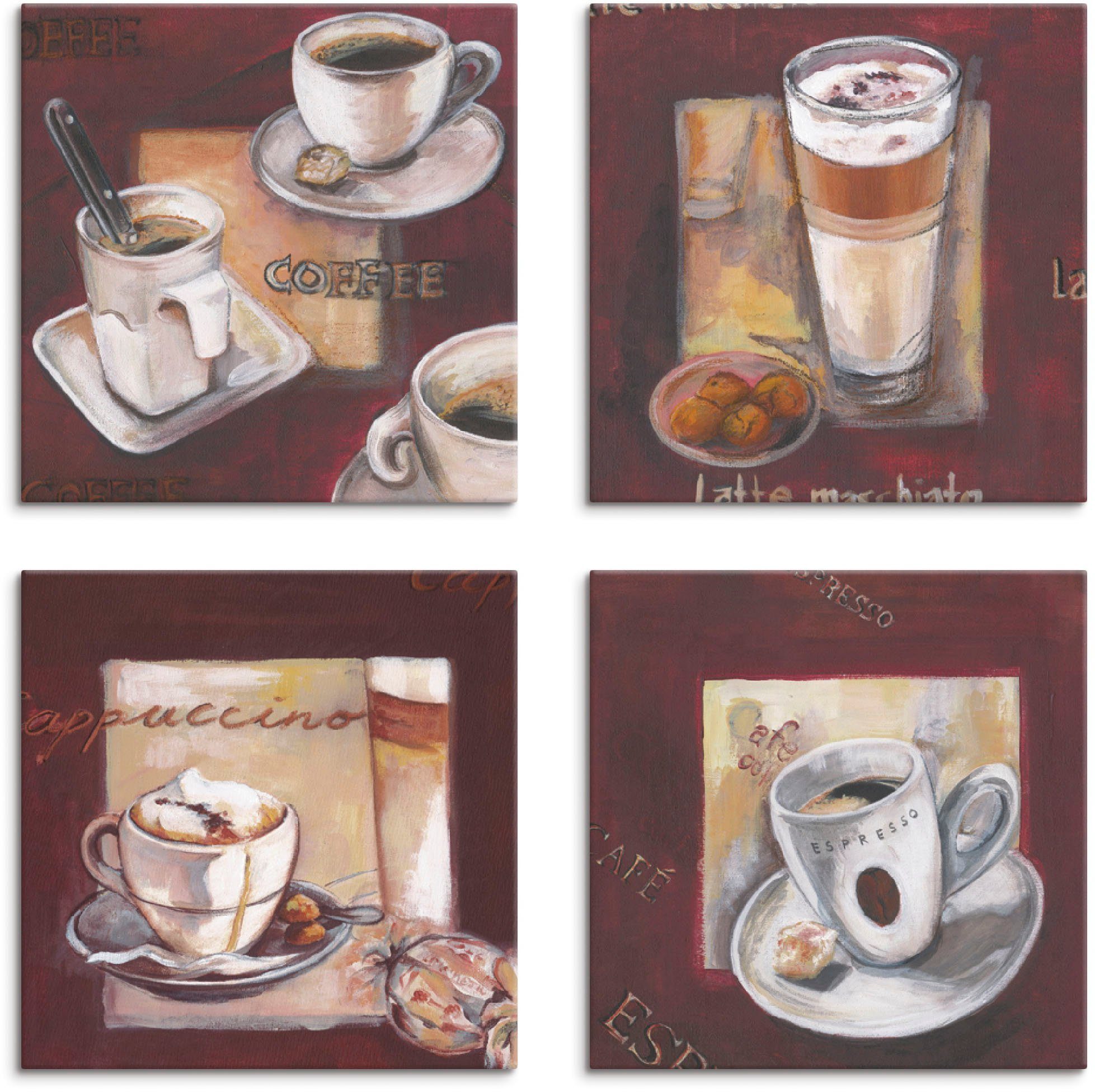 Artland Leinwandbild Kaffee I, -II, -III, -IV, Getränke (4 St), 4er Set, verschiedene Größen