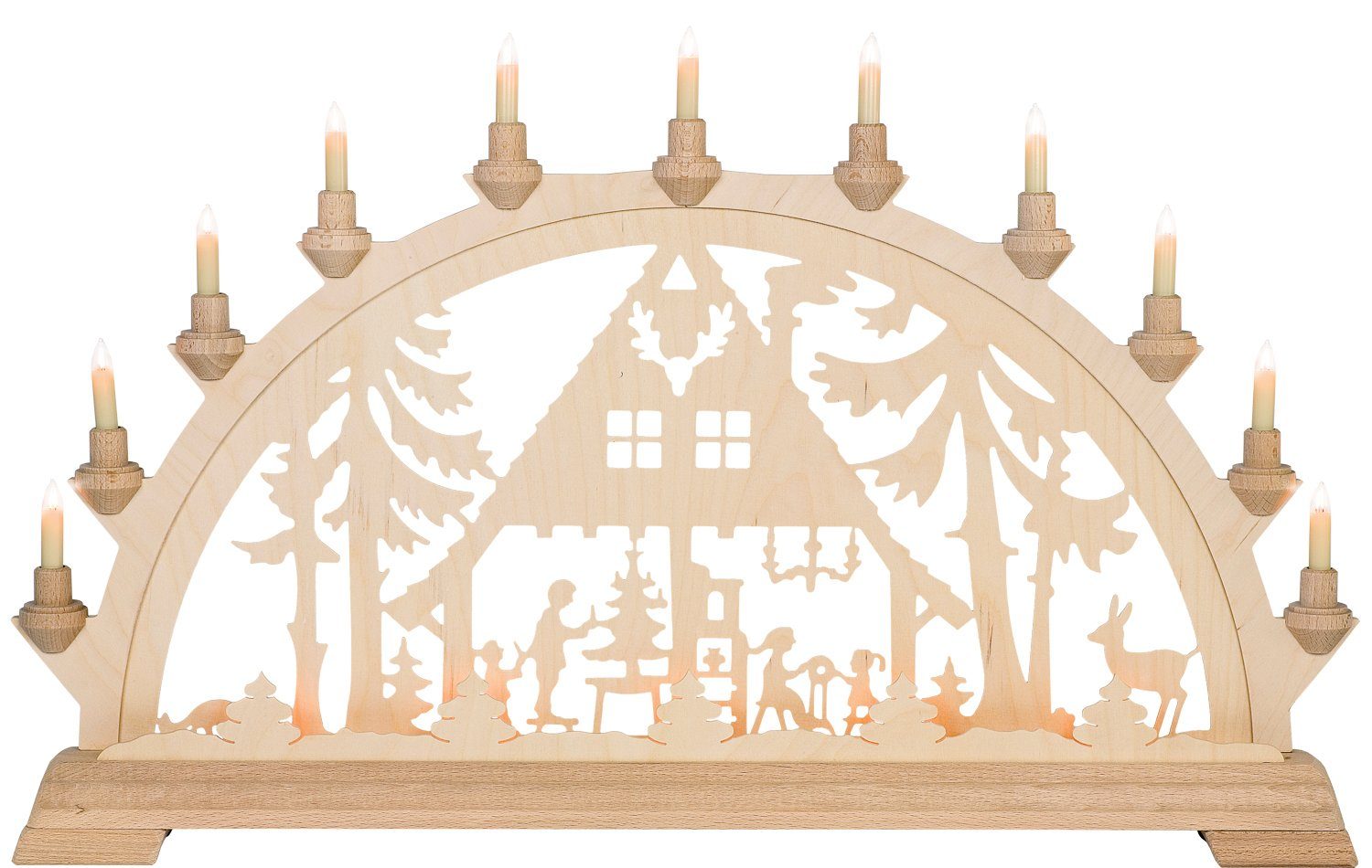 Kunstgewebe Taulin Schwibbogen Waldhaus - mit Vorbeleuchtung, Handarbeit aus dem Erzgebirge