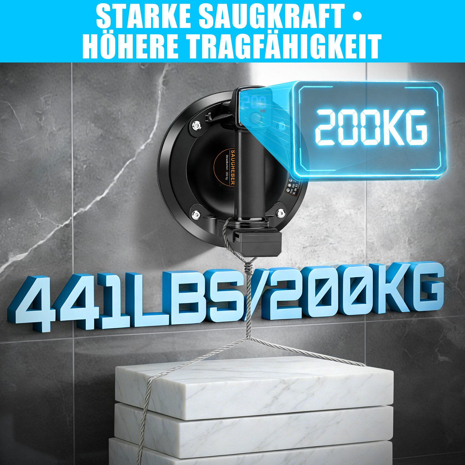 XERSEK Saugheber 2er-Set Elektro Vakuumheber mit 4x3,0Ah Akkus, Fliesenheber Glassauger, max. 200 kg Traglast, -], Automatische Nachsaugung, 20cm NBR-Kautschuka – Bild 4 von 5