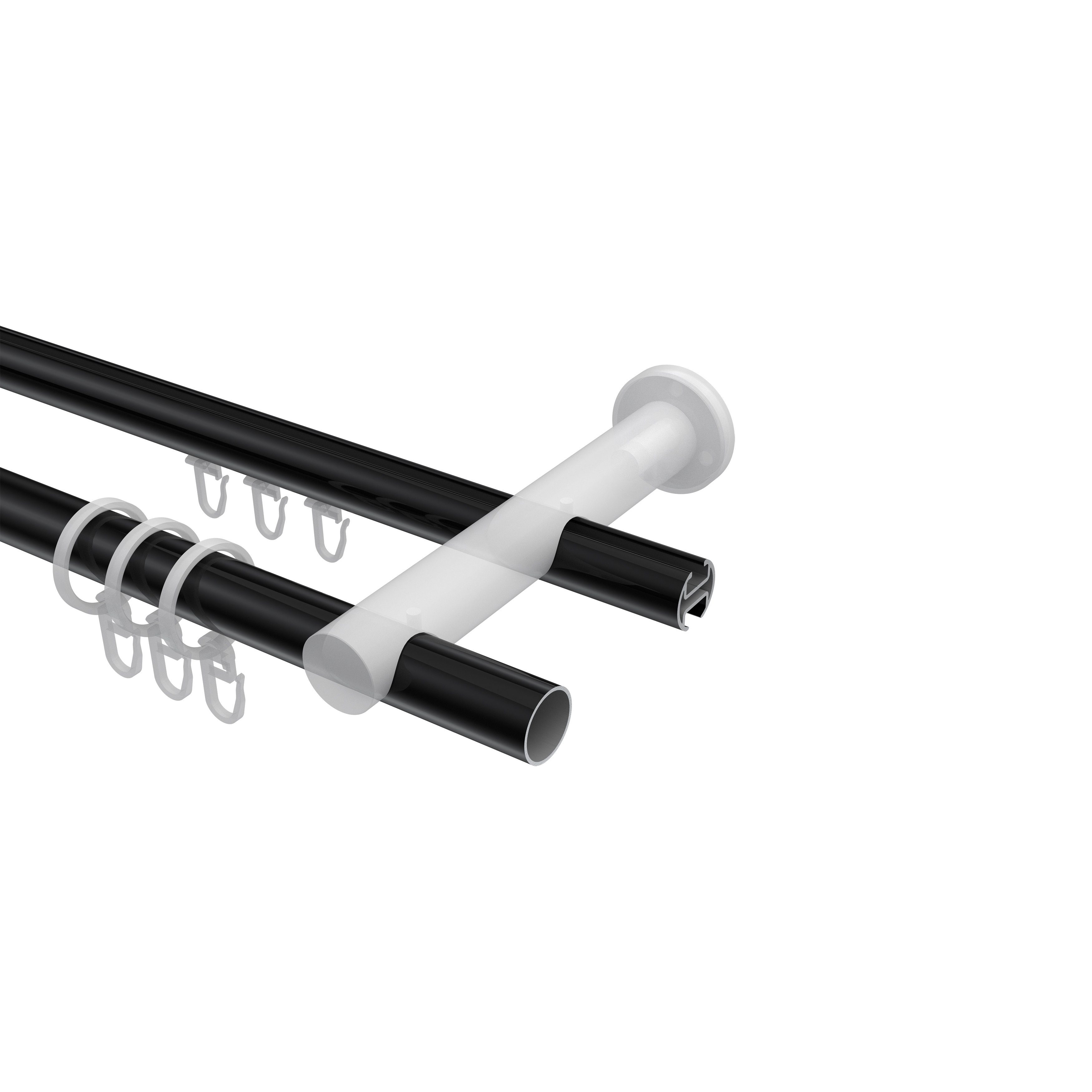 INTERDECO Gardinenstange Platon Elanto, Ø 20 mm, 2-läufig, Wandmontage, Schwarz