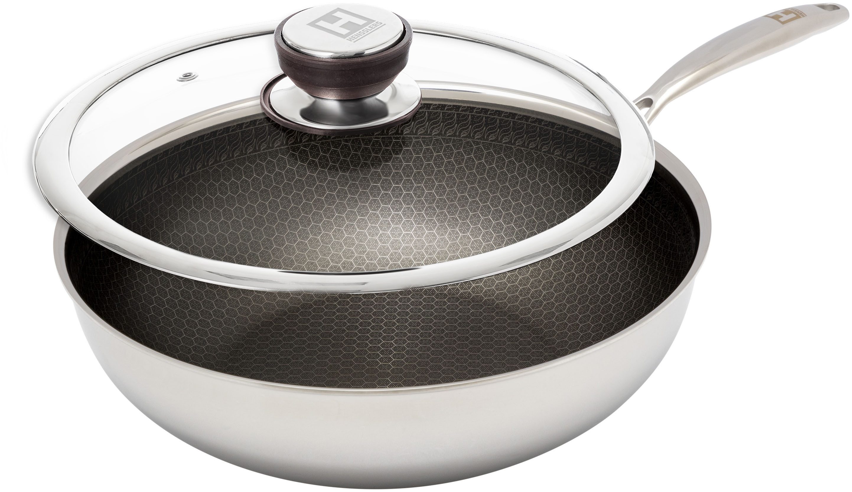 HENSSLERS Wok HENSSLERS Edelstahl Wok inkl. Glasdeckel, Ø 28 cm, Edelstahl (2-tlg), Wokpfanne für die asiatische Küche