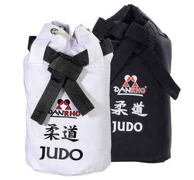 Danrho Sporttasche Judo Seesack Beutel Kinder Rucksack Turnbeutel (Baumwolle, Kordelzug Schnellverschluß), schwarz oder weiss, Budogürtel Optik