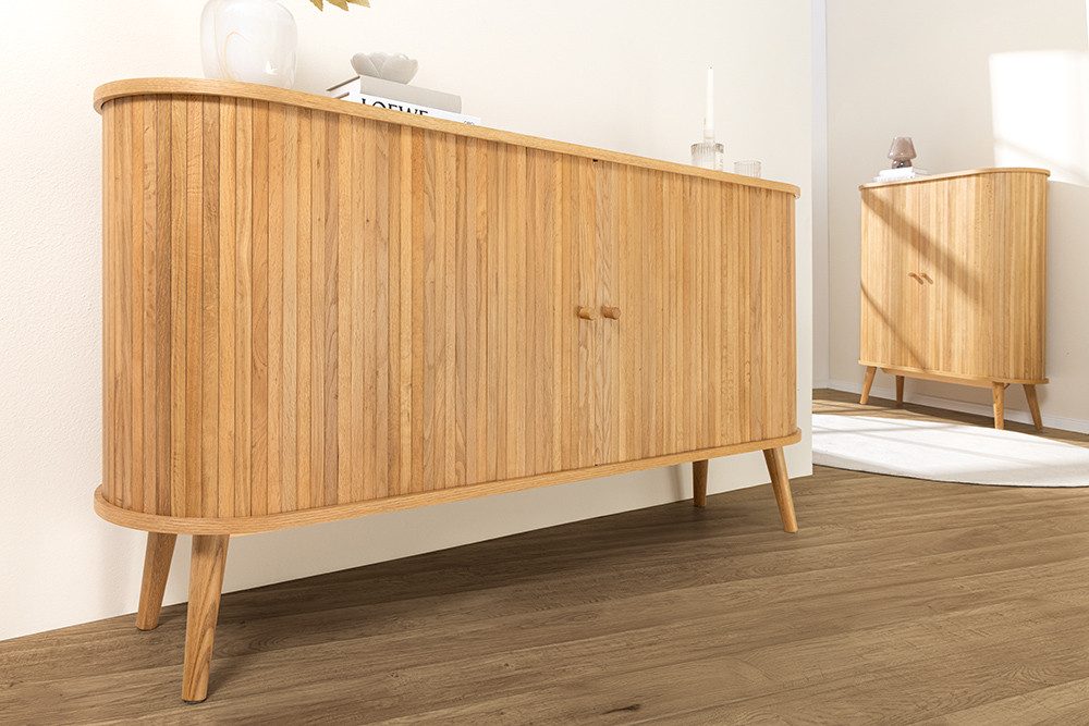 riess-ambiente Sideboard VALHALLA WOOD 160cm natur · Schrank mit 2 Schiebetüren & 4 Fächer (Einzelartikel, 1 St), Eiche · Kommode · Wohnzimmer · Retro Design