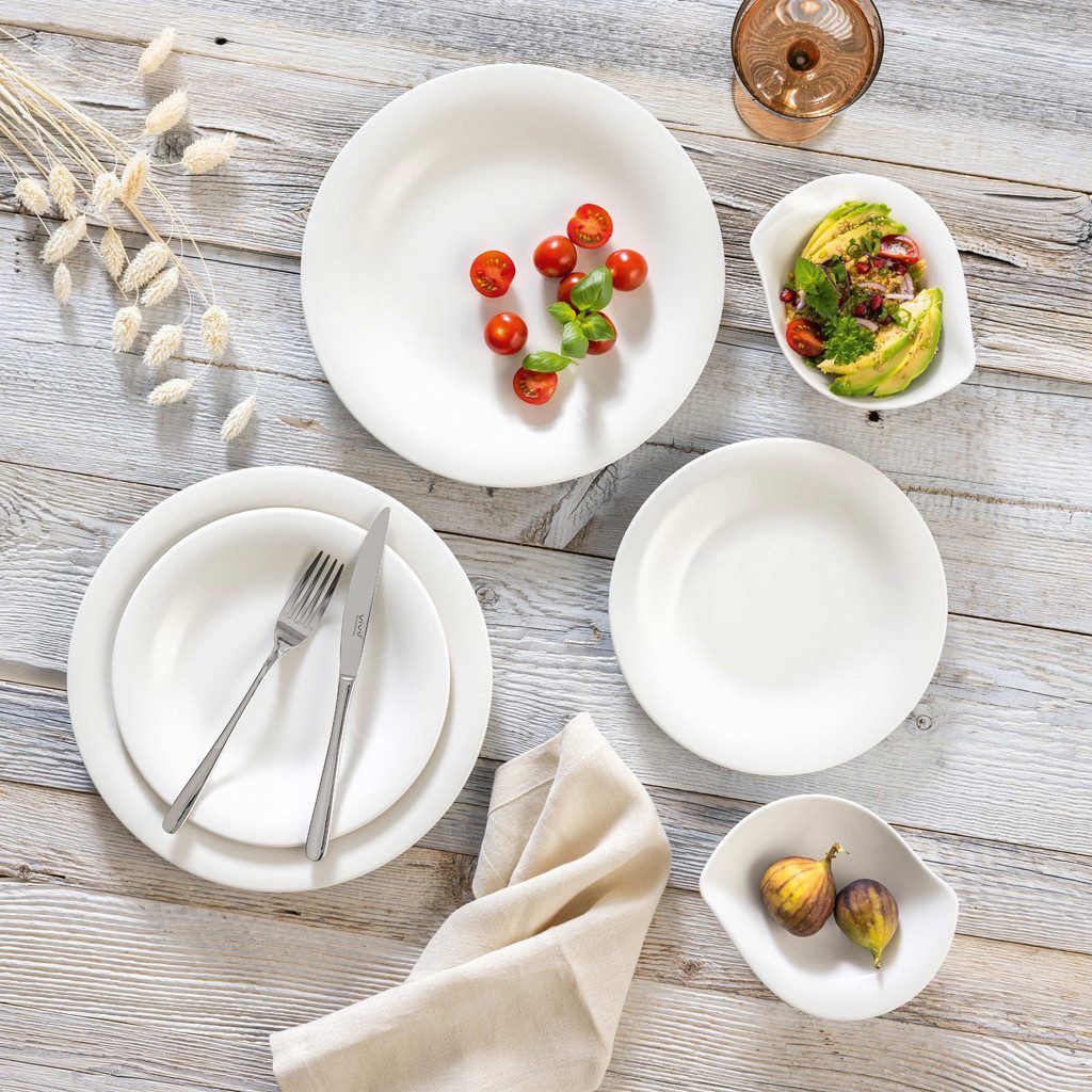 vivo Villeroy & Boch Group Geschirr-Set Essential White (18-tlg), 6 Personen, Fine China-Porzellan, Made in Germany, Fine China Porzellan