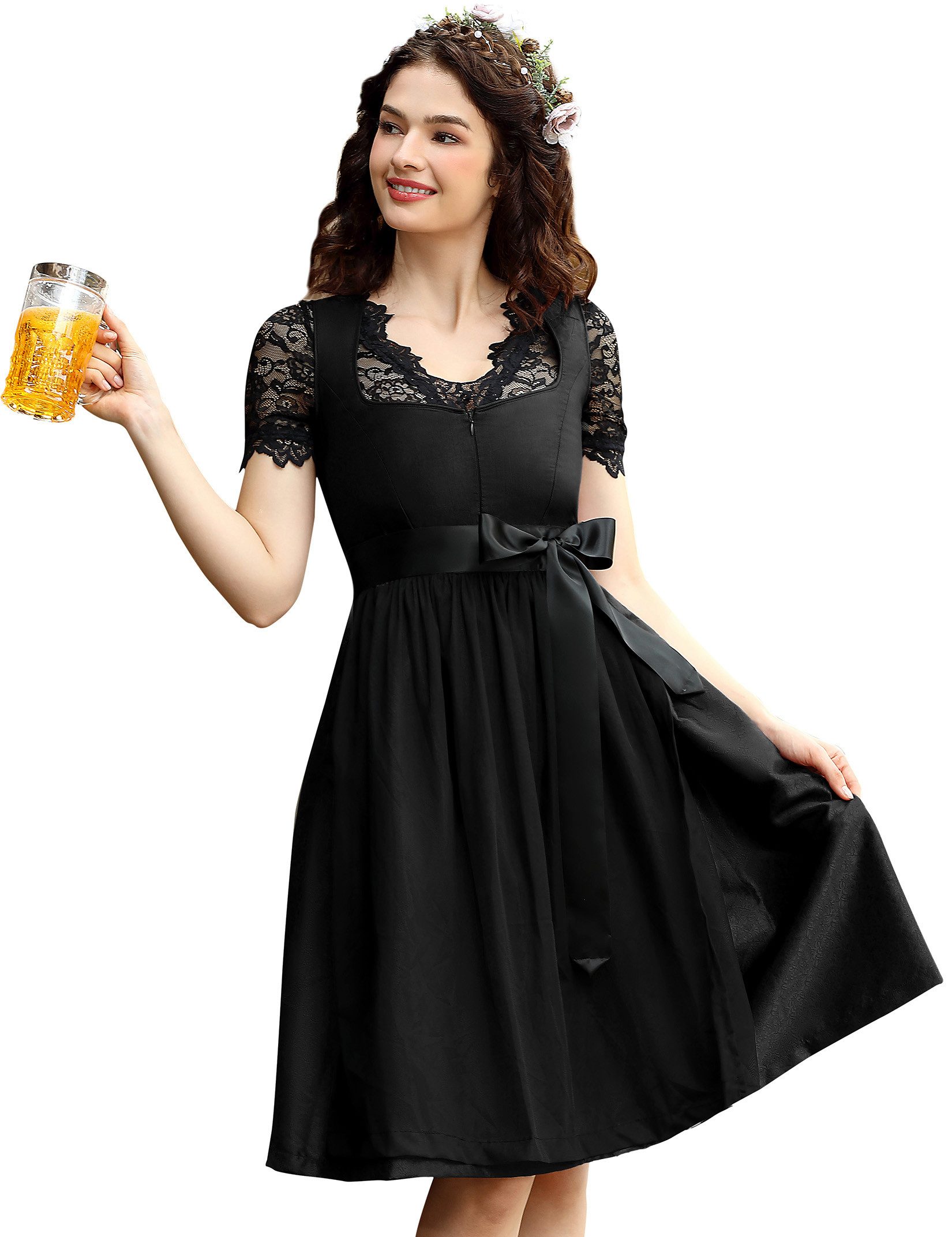 MODISFRAU Dirndl Damen 3‑Teilig Eleganteres Trachtenkleid für Oktoberfest
