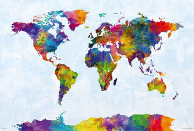 Close Up Poster Watercolor World Map Poster Michael Tompsett 91,5 x 61 cm