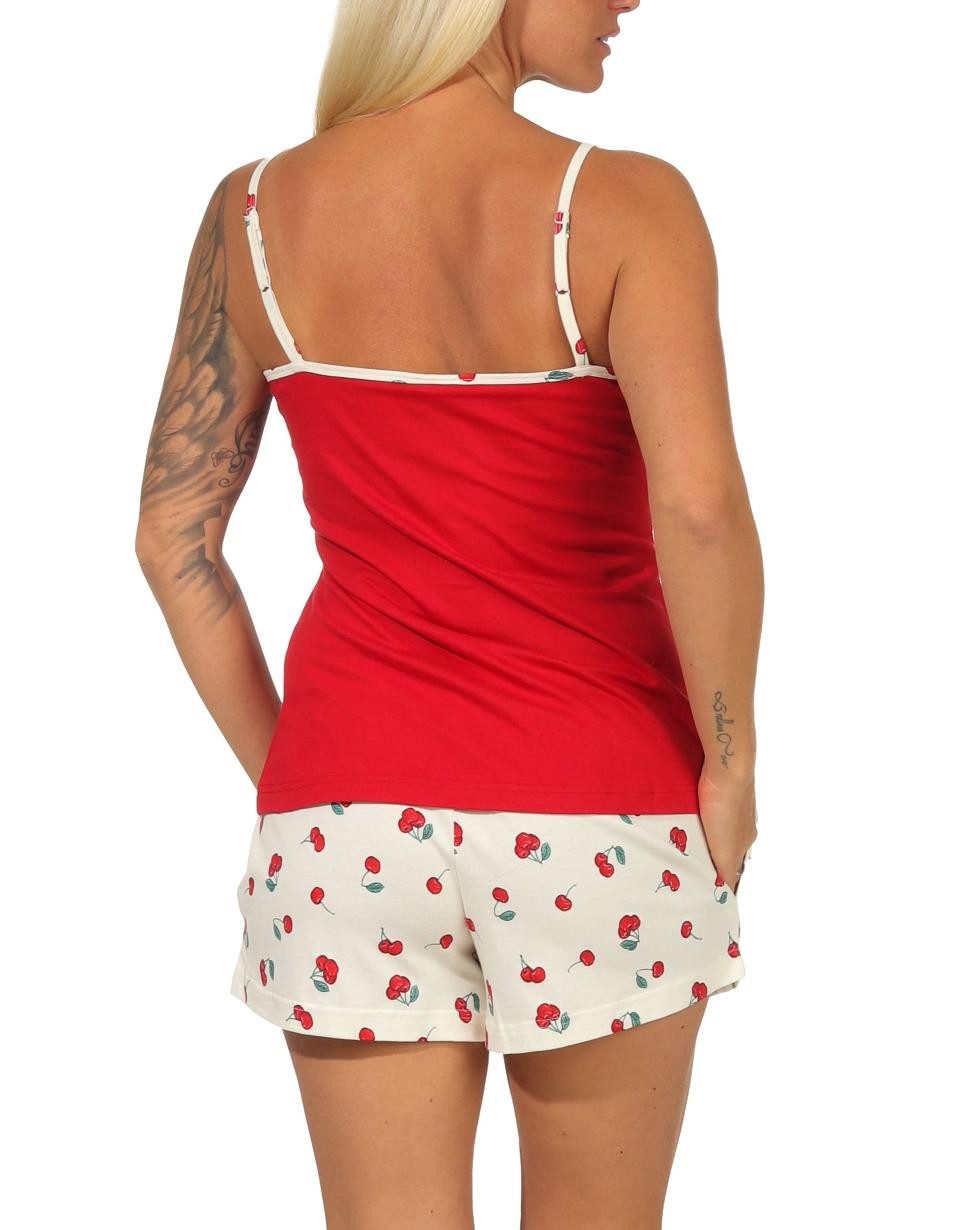 Normann Pyjama Süsser ärmelloser Damen Schlafanzug Shorty Pyjama mit Kirschen Motiv – Bild 3 von 5