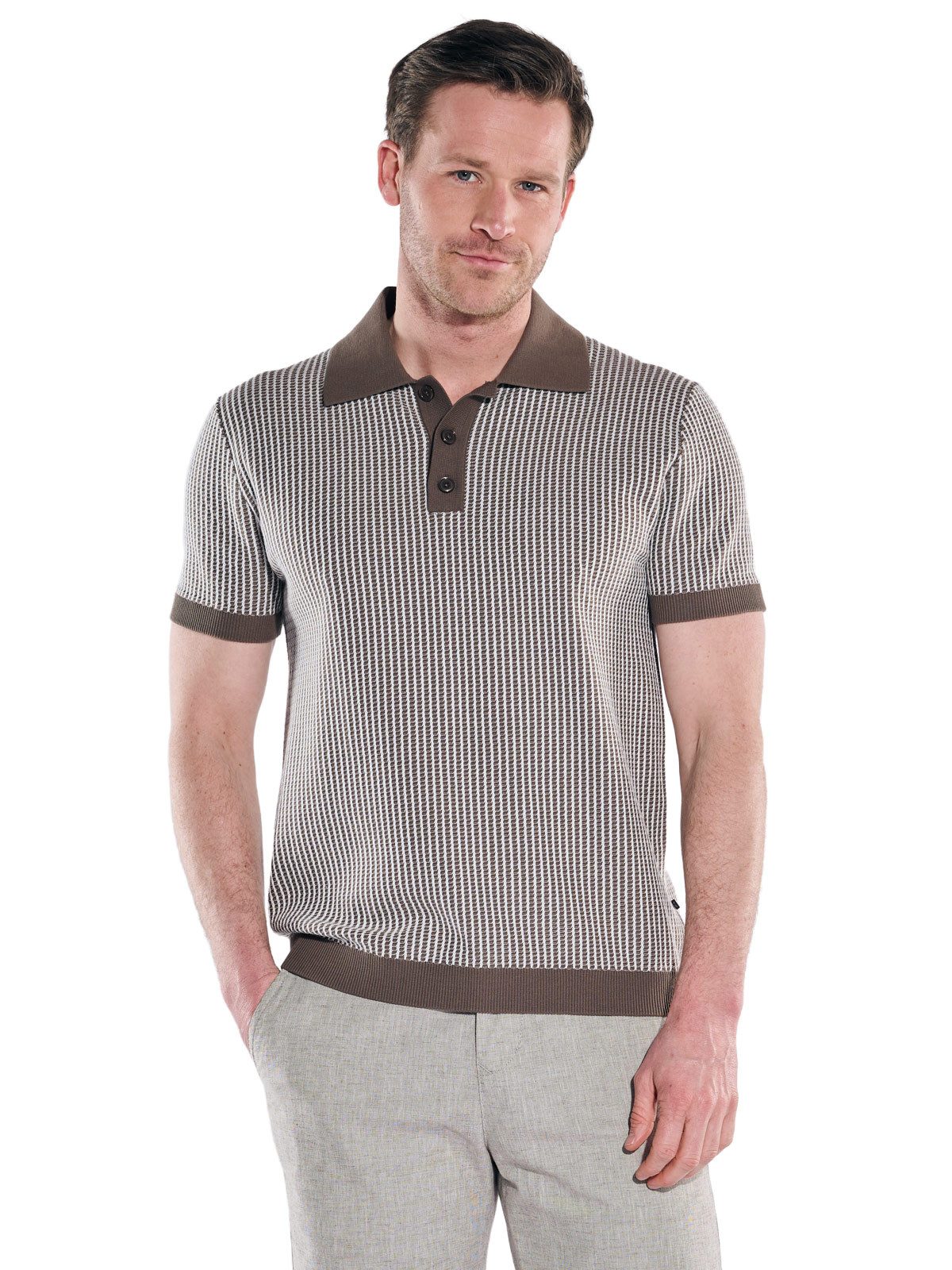 ENGBERS GERMANY Rundhalspullover Herren Strick Poloshirt, Beige