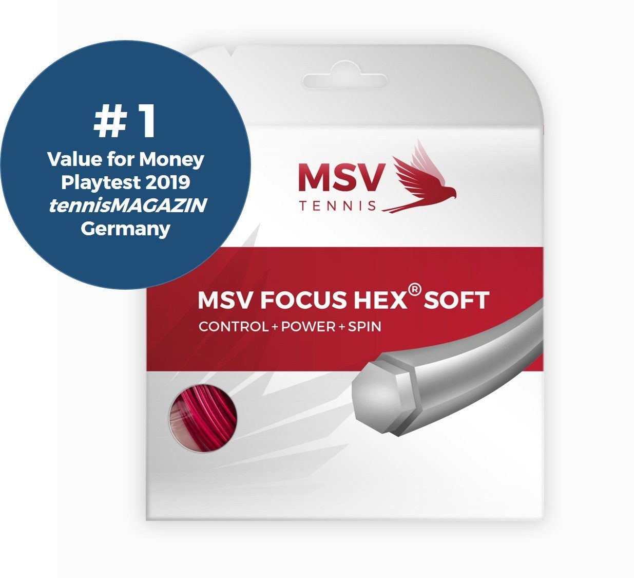 Tennissaite Focus Hex Soft 1.25 (Haltbarkeit+Kontrolle+Power+Spin) rot 12m Set
