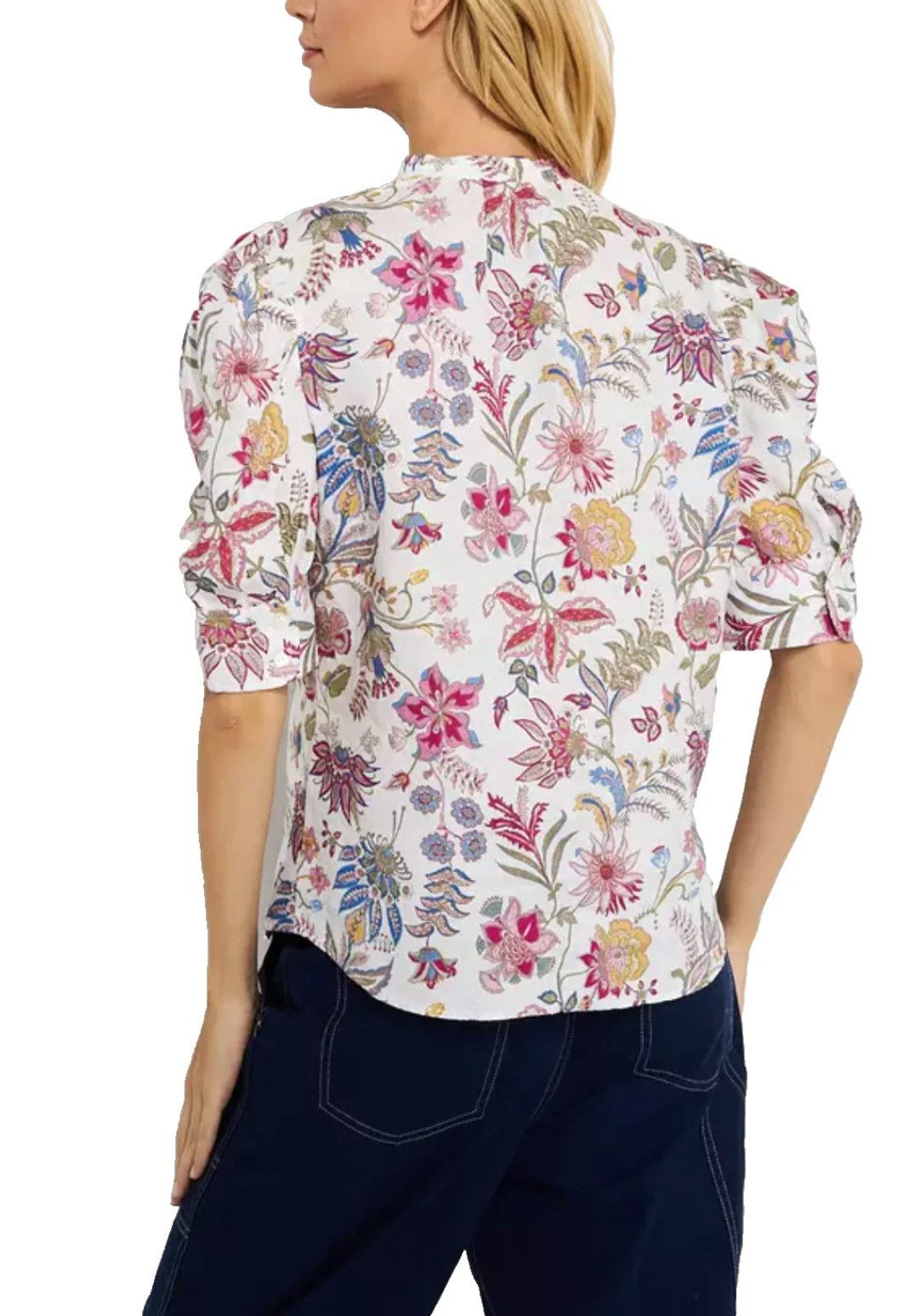 Polo Ralph Lauren Blusentop Damen Bluse aus Leinen mit floralem Print und Schluppe Tie-Neck-Schluppe, kurze Puffärmel, atmungsaktive Haptik