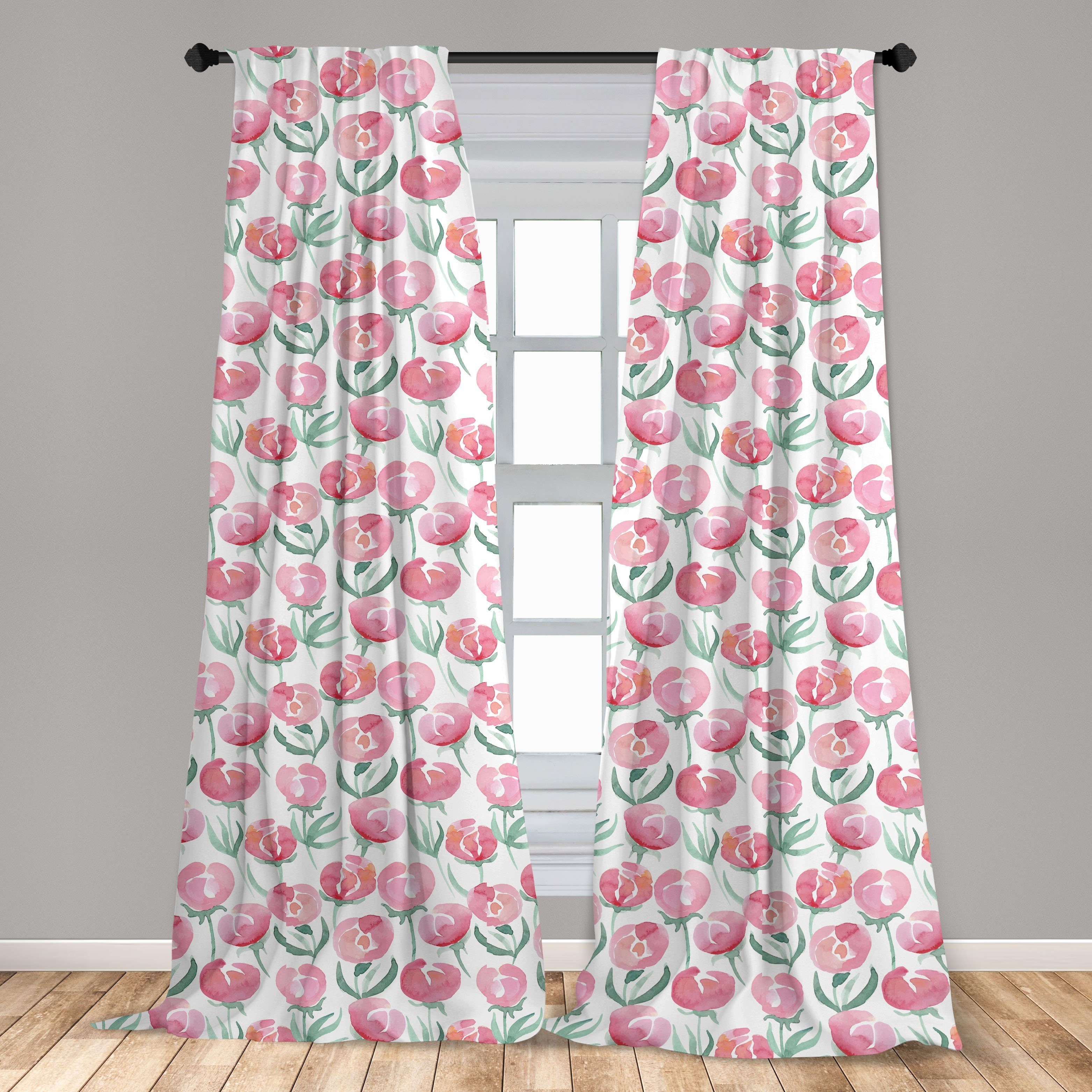 Gardine Vorhang für Dekor, Wohnzimmer Abakuhaus, Microfaser, Blumen Frühling Aquarell-Rosa-Töne Schlafzimmer