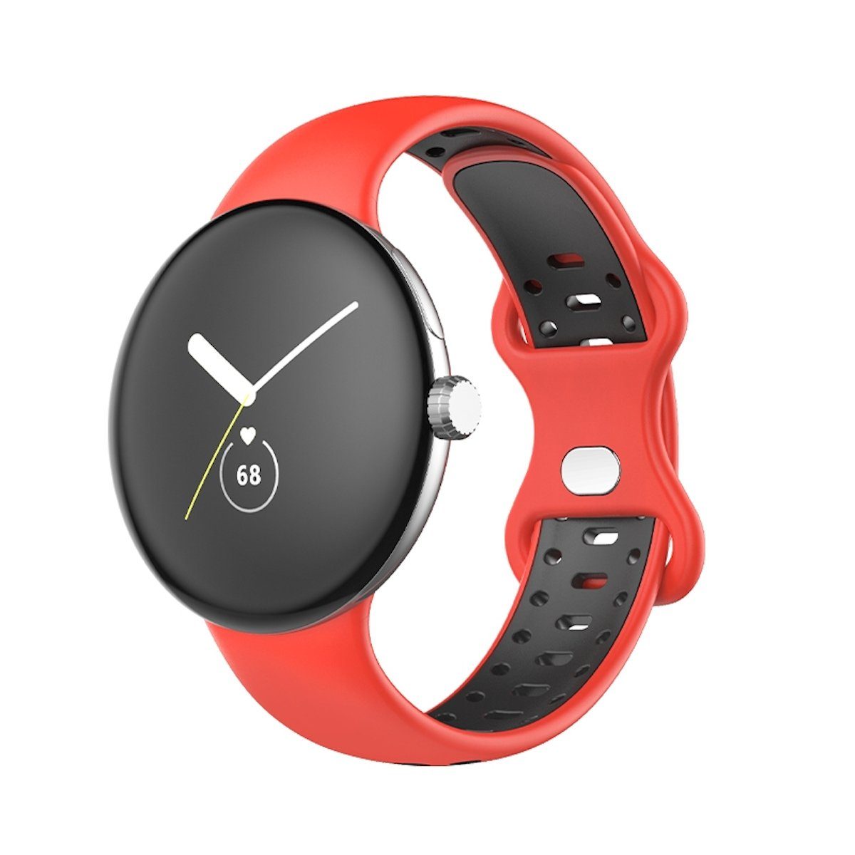Wigento Smartwatch-Armband »Für Google Pixel Watch Uhr Kunststoff / Silikon Armband  Größe L Männer Ersatz Arm Band Rot / Schwarz«