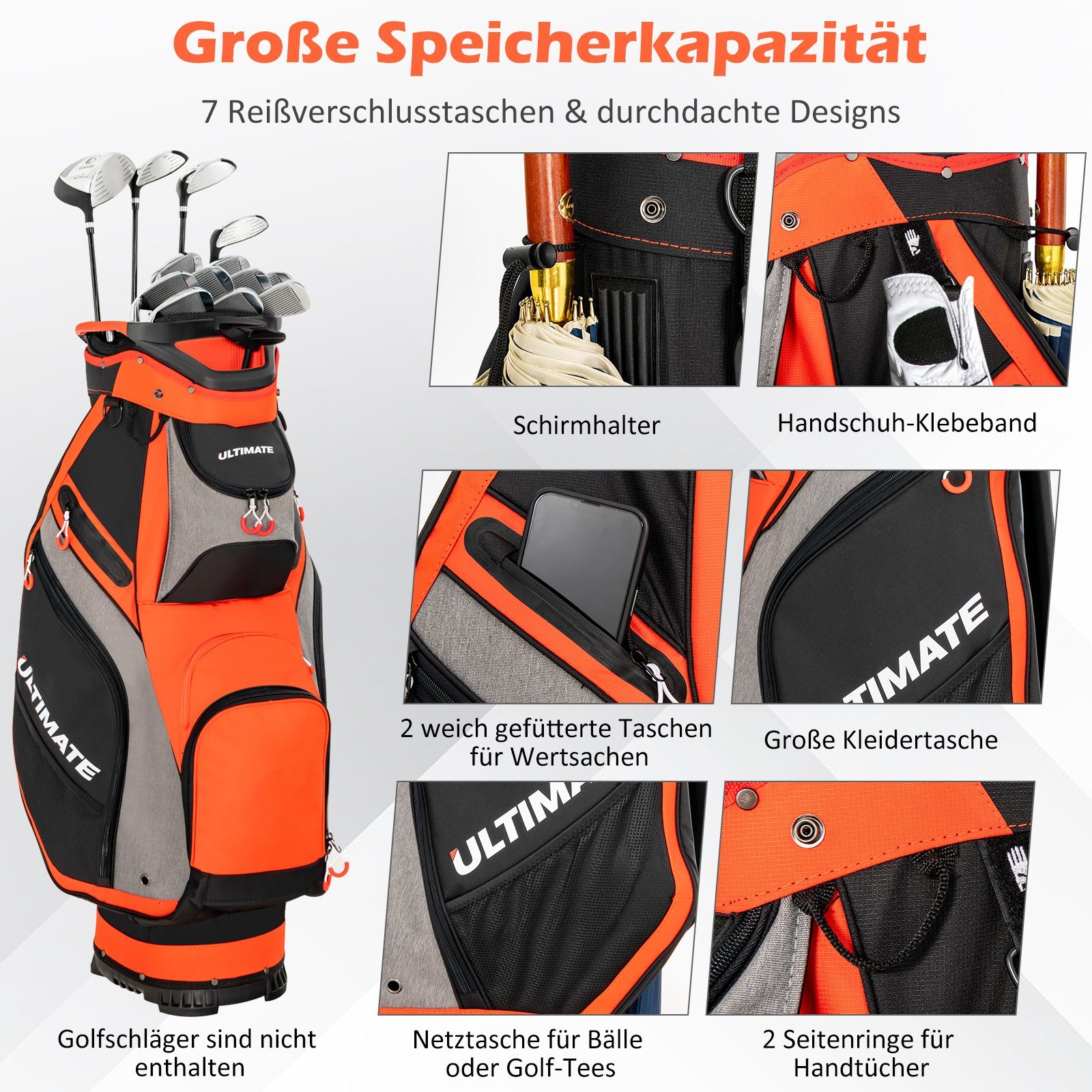 COSTWAY Golfbag-Regenschutz Golftasche, mit 14 Trennwänden