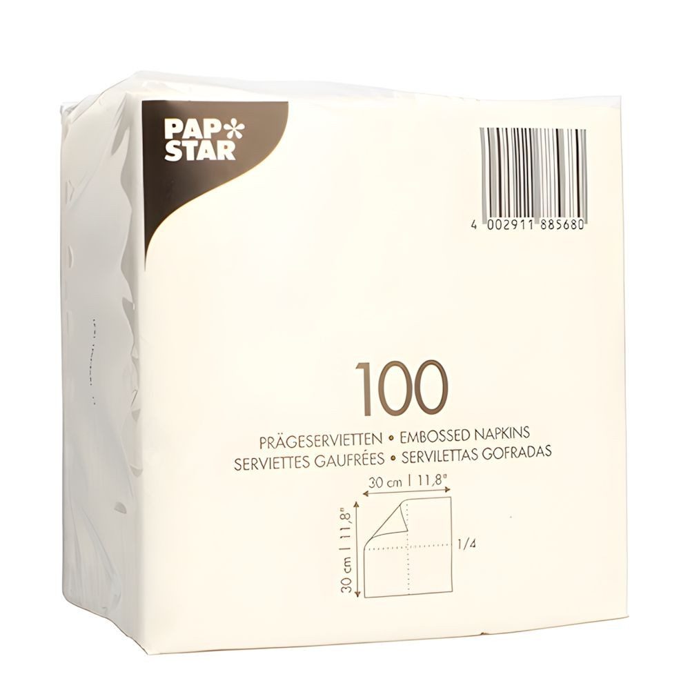 PAPSTAR Papierserviette Servietten, 1-lagig 1/4-Falz 30 cm x 30 cm weiss 100 Stk