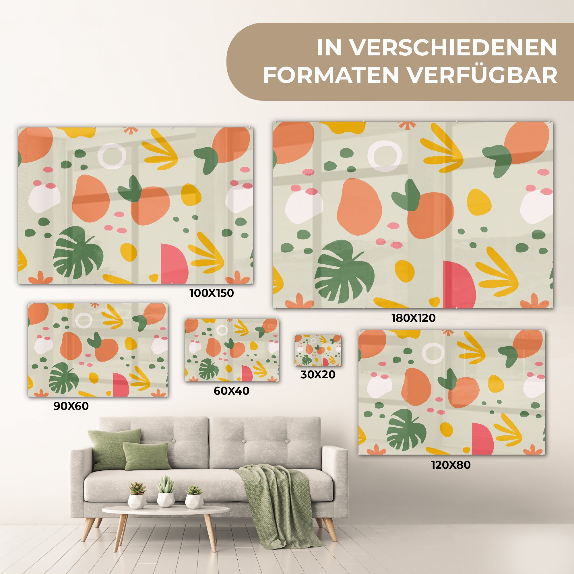 MuchoWow Acrylglasbilder Wohnzimmer Acrylglasbild (1 St), Frucht - Muster, Lochpflanze - & Schlafzimmer