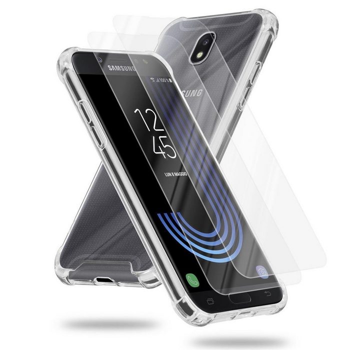 Cadorabo Handyhülle Hybrid Acrylic + 2x Tempered Gläser Samsung Galaxy J7 2017 Hülle und 2x Tempered Schutzglas - Schutzhülle - Cover Case