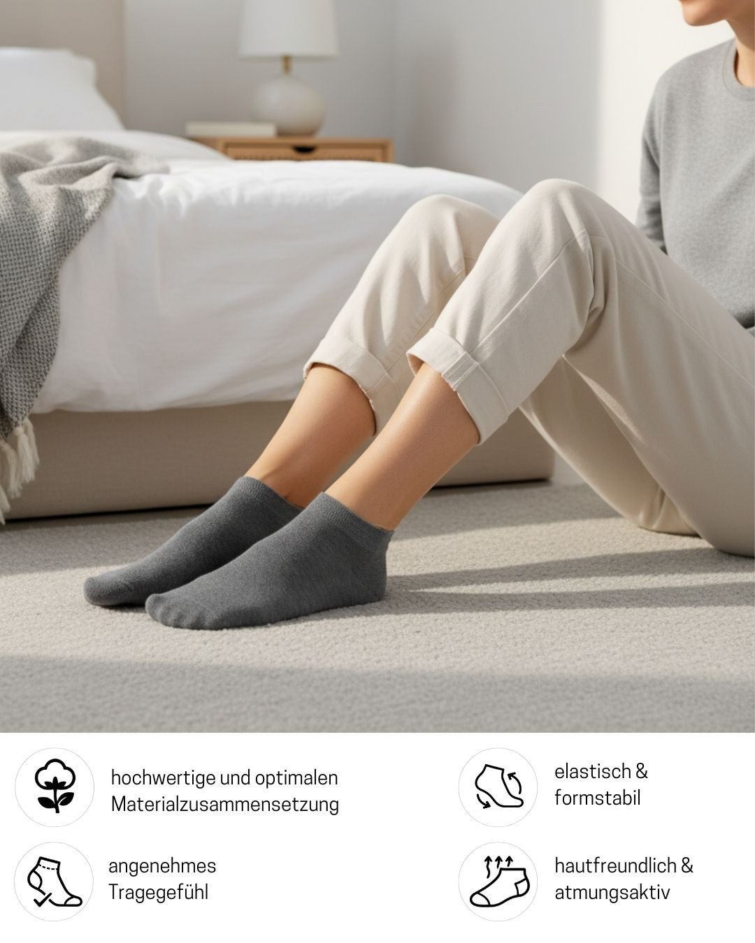 sockenkauf24 Sneakersocken Premium Sneaker Socken Herren & Damen mit Komfortbund ohne Gummidruck (Grau/Anthrazit, 10-Paar, 43-46) atmungsaktive gekämmte Baumwolle, ohne Naht, Exclusive Line