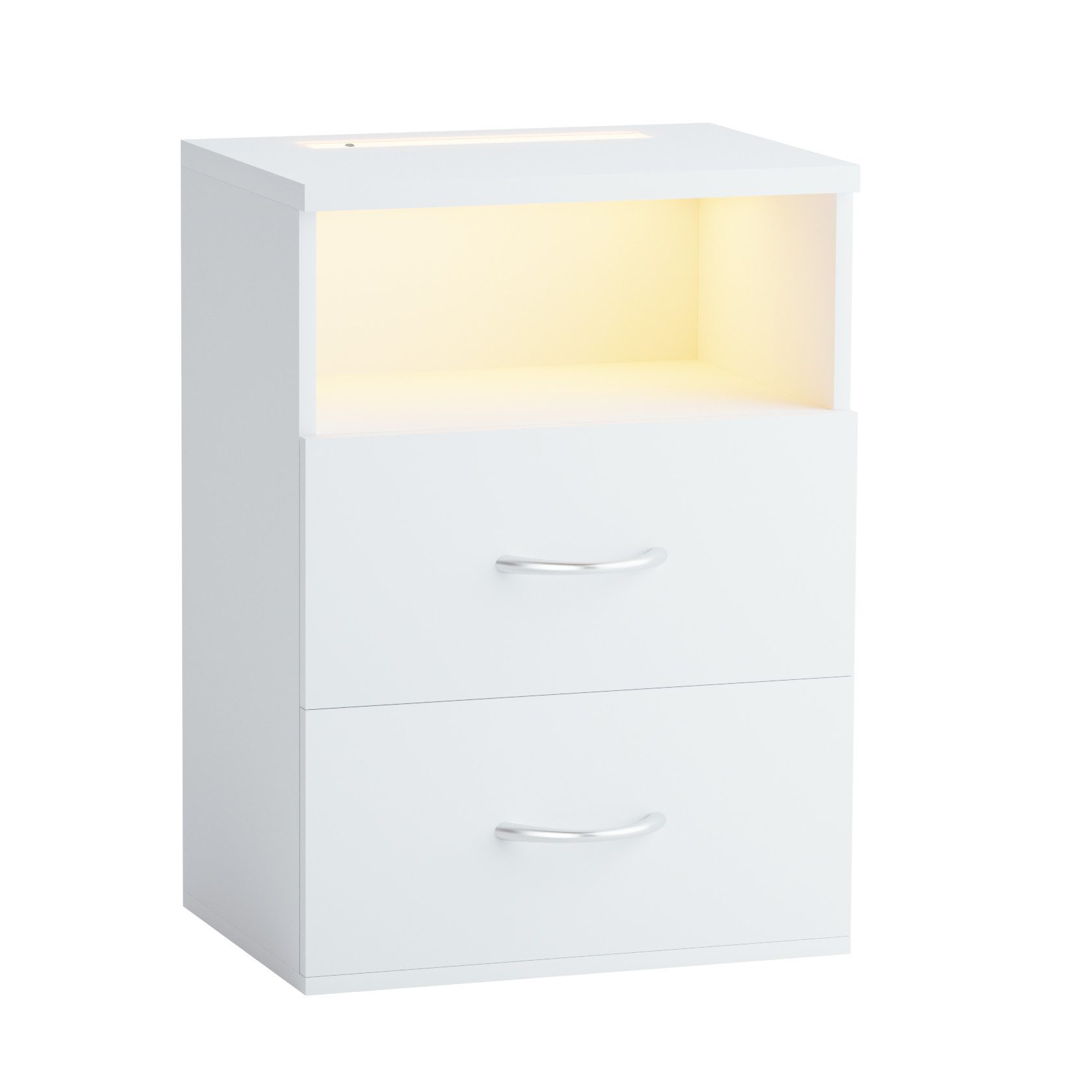 Casaria Nachttisch Jamie (1-St), mit Touch LED Beleuchtung 40x28x55cm Dimmbar Holz 2 Schubladen Bett