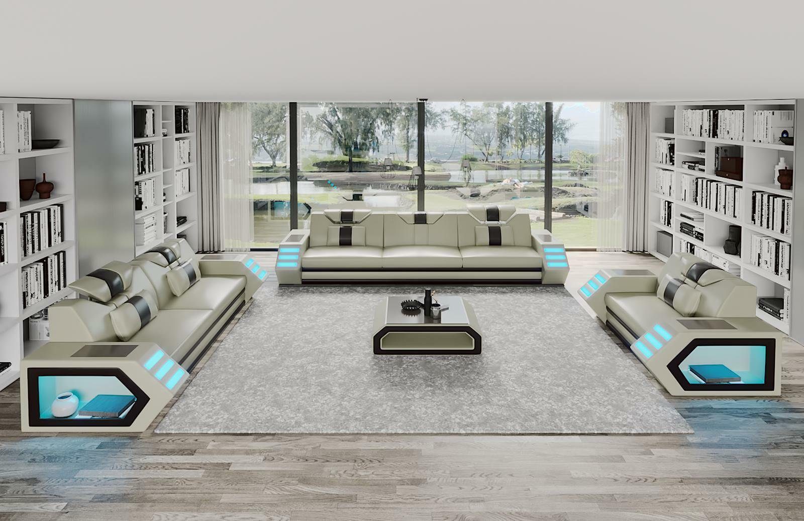 JVmoebel Sofa Moderne Sofagarnitur luxus Design 3+2+1 Sitzer Couch Neu LED, Made in Europe Beige