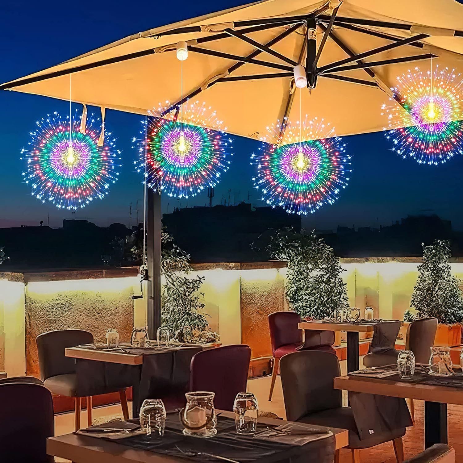 Jibenhome LED-Lichterkette Feuerwerk Lichter mit Fernbedienung,Weihnachtslicht Starburst,2 Stück, 200 LED,8 Modi,Batteriebetrieben,für Weihnachten Außen Innen Party