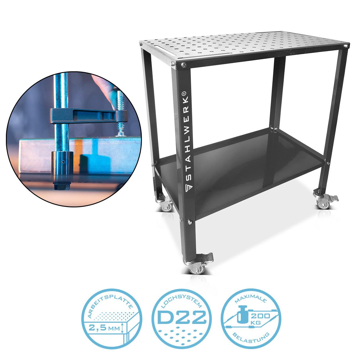 STAHLWERK Werkbank Schweißtisch 915x457 mm Montagetisch Werktisch D22 Lochtisch Werkbank, (Packung, 1-tlg), B/T/H: 91.5x45.7x86 cm