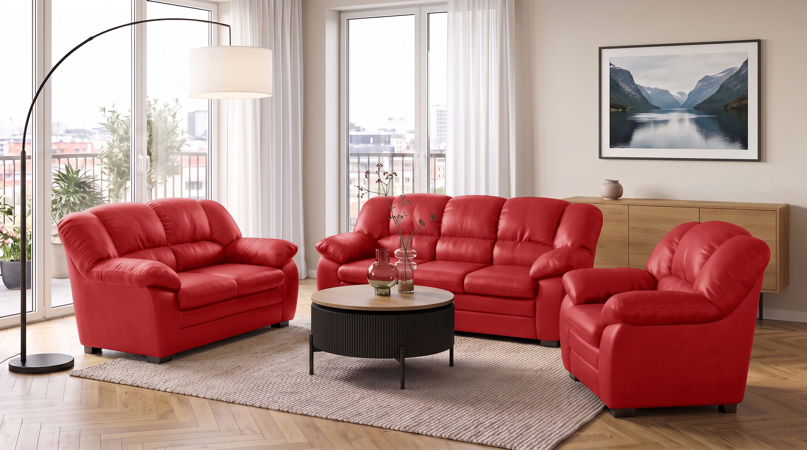 COTTA Polstergarnitur Casino, 3tlg. Set, Sofa Wohnzimmer Garnitur, Wellenunterfederung, (Set, 3-tlg), Sessel, 2-Sitzer, 2,5-Sitzer, hohe Rückenlehne