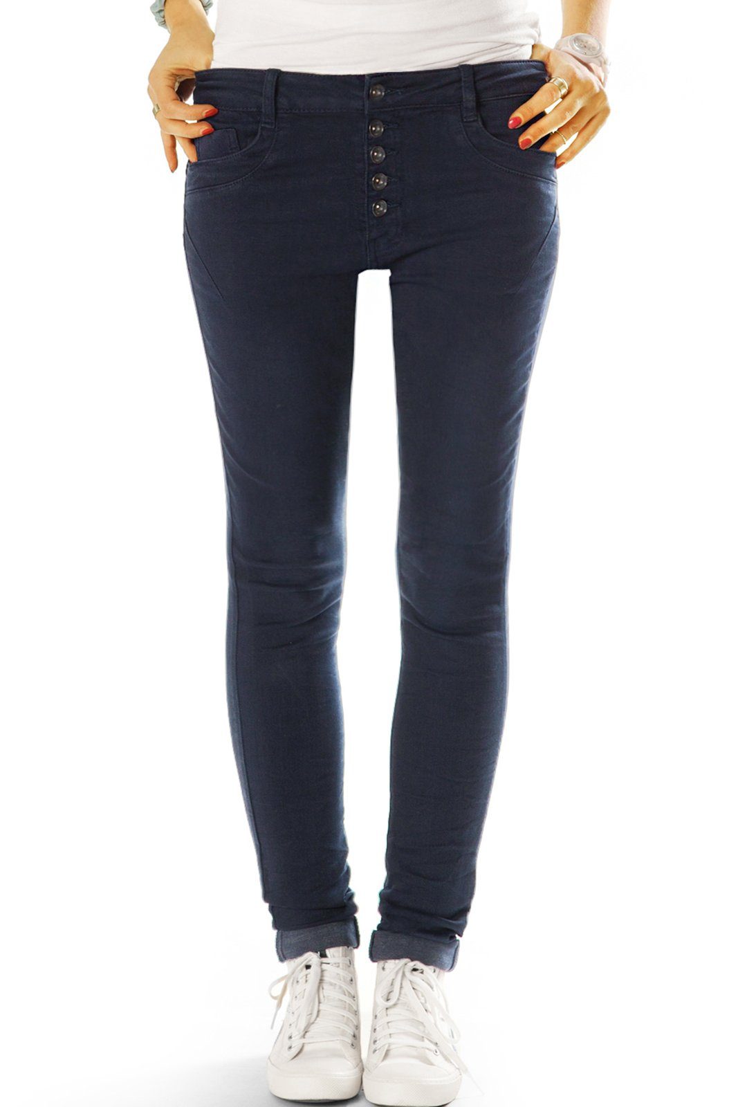 Röhrenjeans Röhrige low waist Jeanshose mit langer Knopfleiste - Damen - j41g