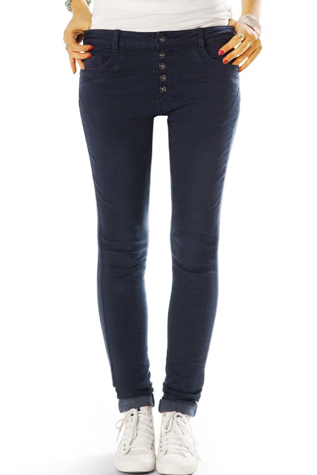 be styled Röhrenjeans Röhrige low waist Jeanshose mit langer Knopfleiste - Damen - j41g mit Stretch-Anteil, 5-Pocket-Style, skinny, eng, low waist, hüftig blau