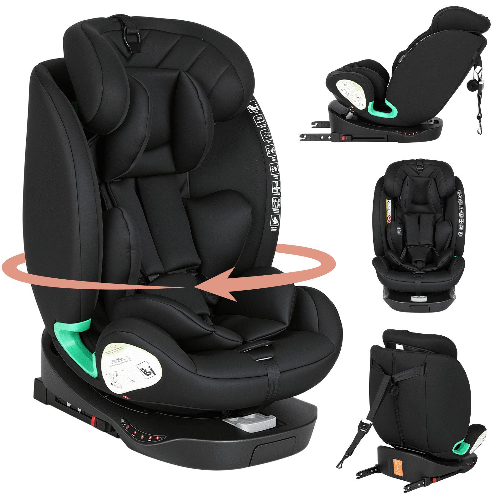 oyajia Autokindersitz Kinderautositz 360° drehbar Isofix 40-150 cm,I-SIZE, ab: Geburt, bis: ca. 12 Jahre, ab: 40 cm, bis: 150 cm, (1-tlg), Isofix + Top Tether