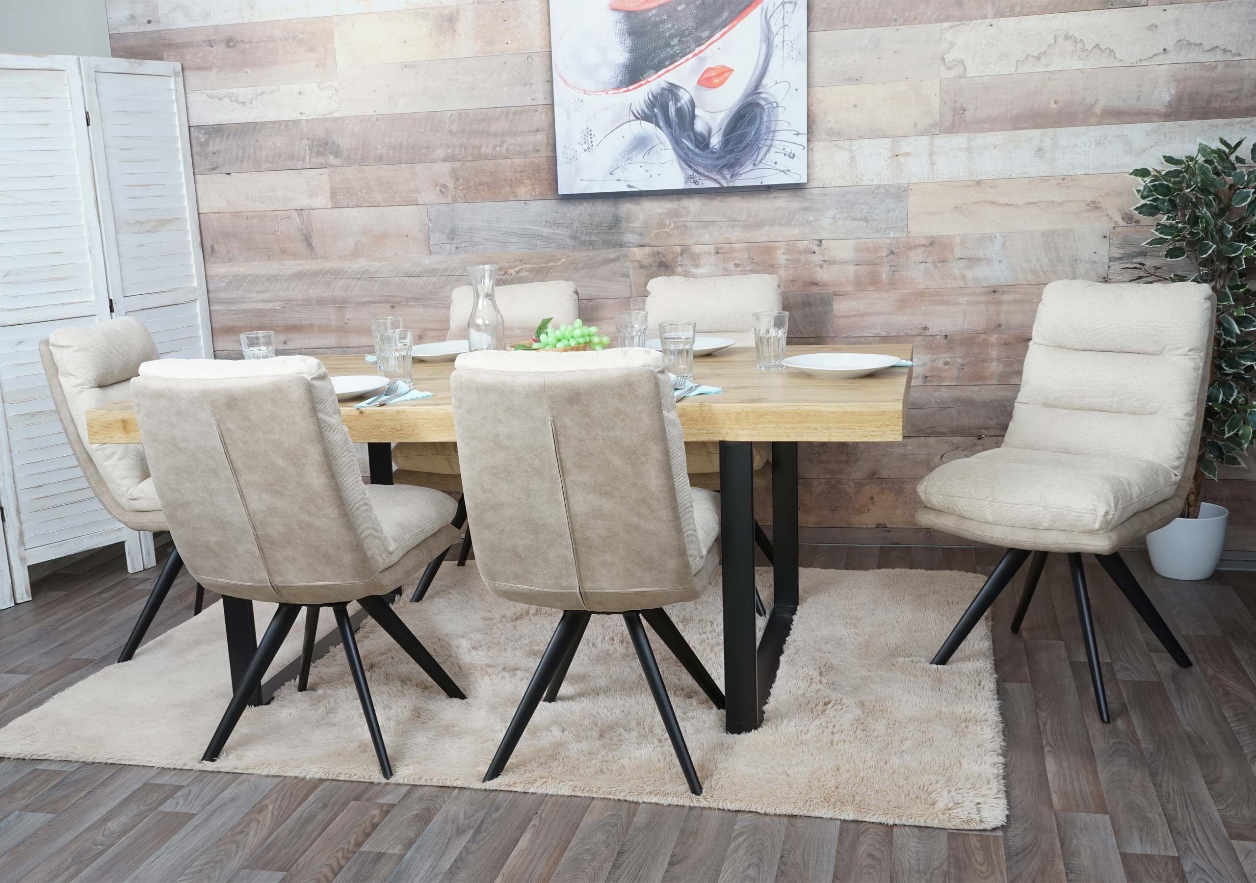 MCW Esszimmerstuhl MCW-G66-6 (Set, 6 St), 6er-Set, 90° drehbar, Polsterbezug mit Ziernaht, Abgerundete Ecken