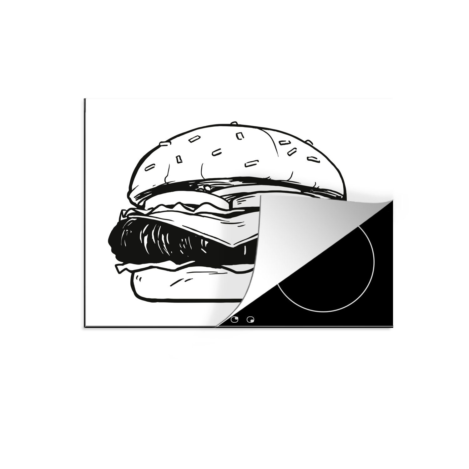 MuchoWow Herdblende-/Abdeckplatte Eine Illustration nutzbar, Mobile Cheeseburgers, Vinyl, 70x52 eines Ceranfeldabdeckung (1 Arbeitsfläche cm, tlg)