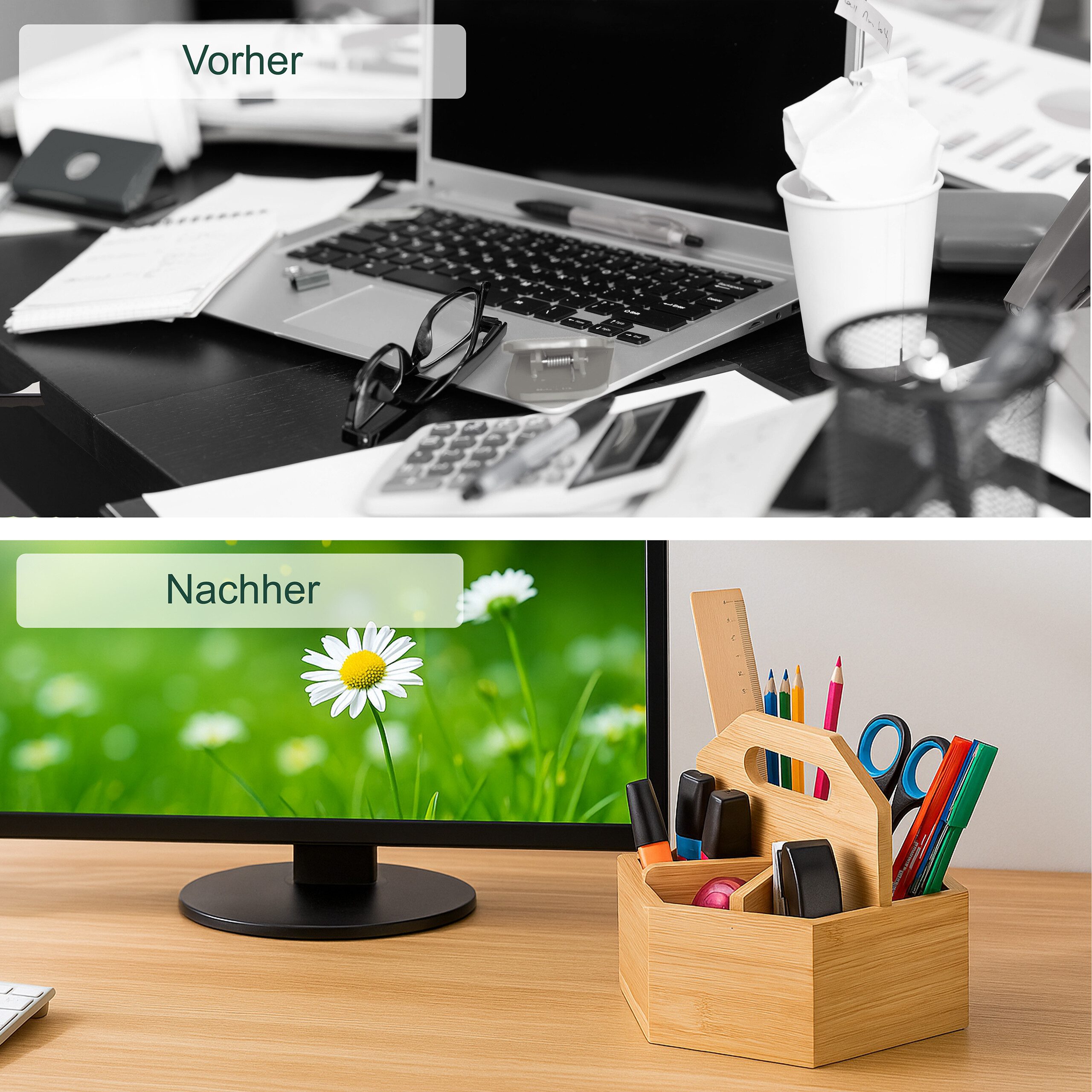 relaxdays Organizer Drehbarer Stiftehalter aus Bambus (1 St) – Bild 3 von 5