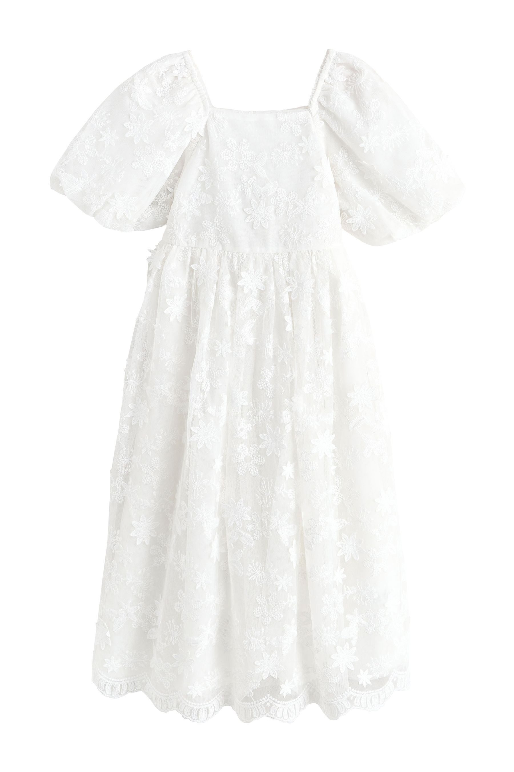 Next Maxikleid Blumenmädchen-Maxikleid mit 3D-Blumen (1-tlg)