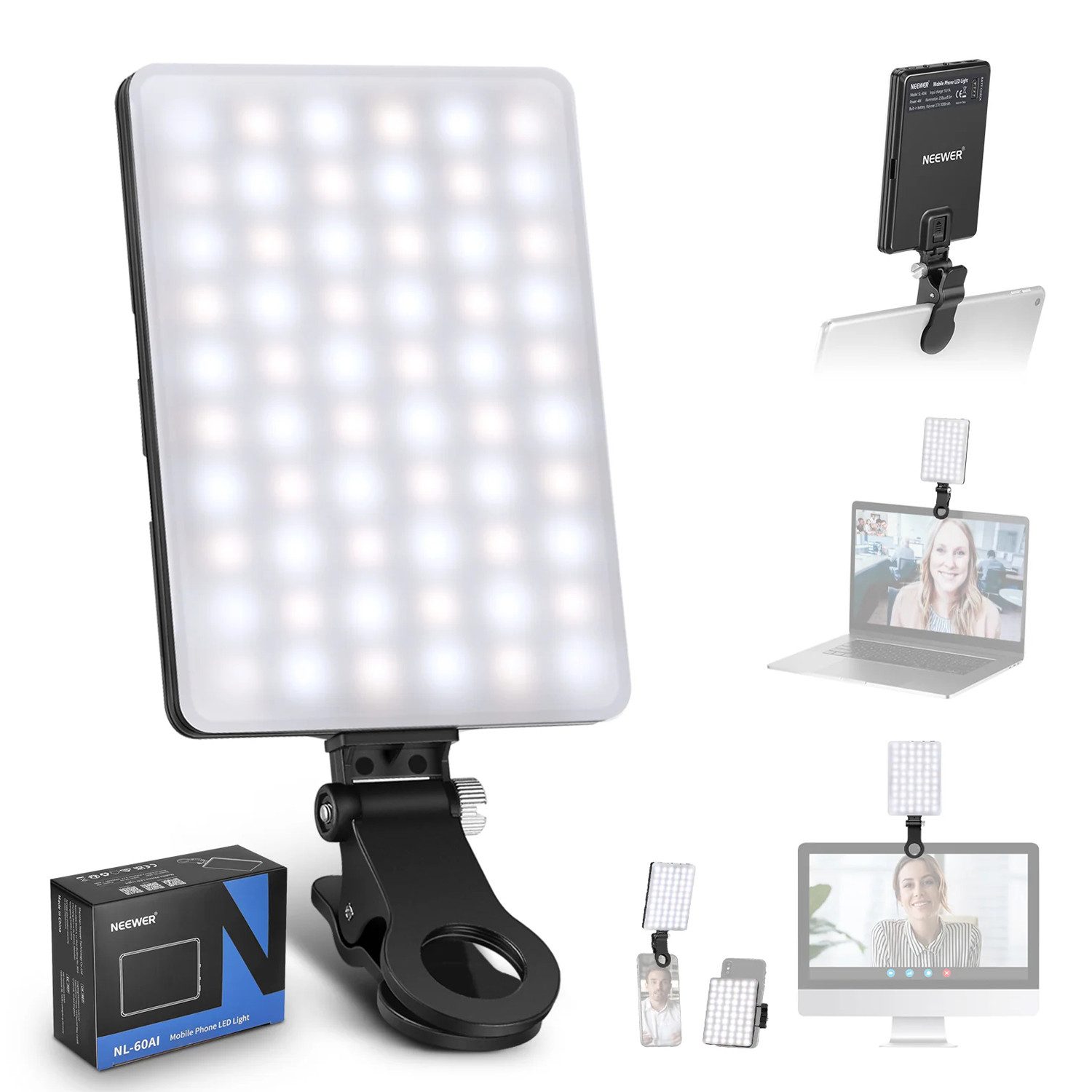Neewer Videoleuchte Neewer LED-Klemmeuchte NL-60AI für Laptop und Smartphone, Videografie, Fotografie, Content-Creator, Filmemacher