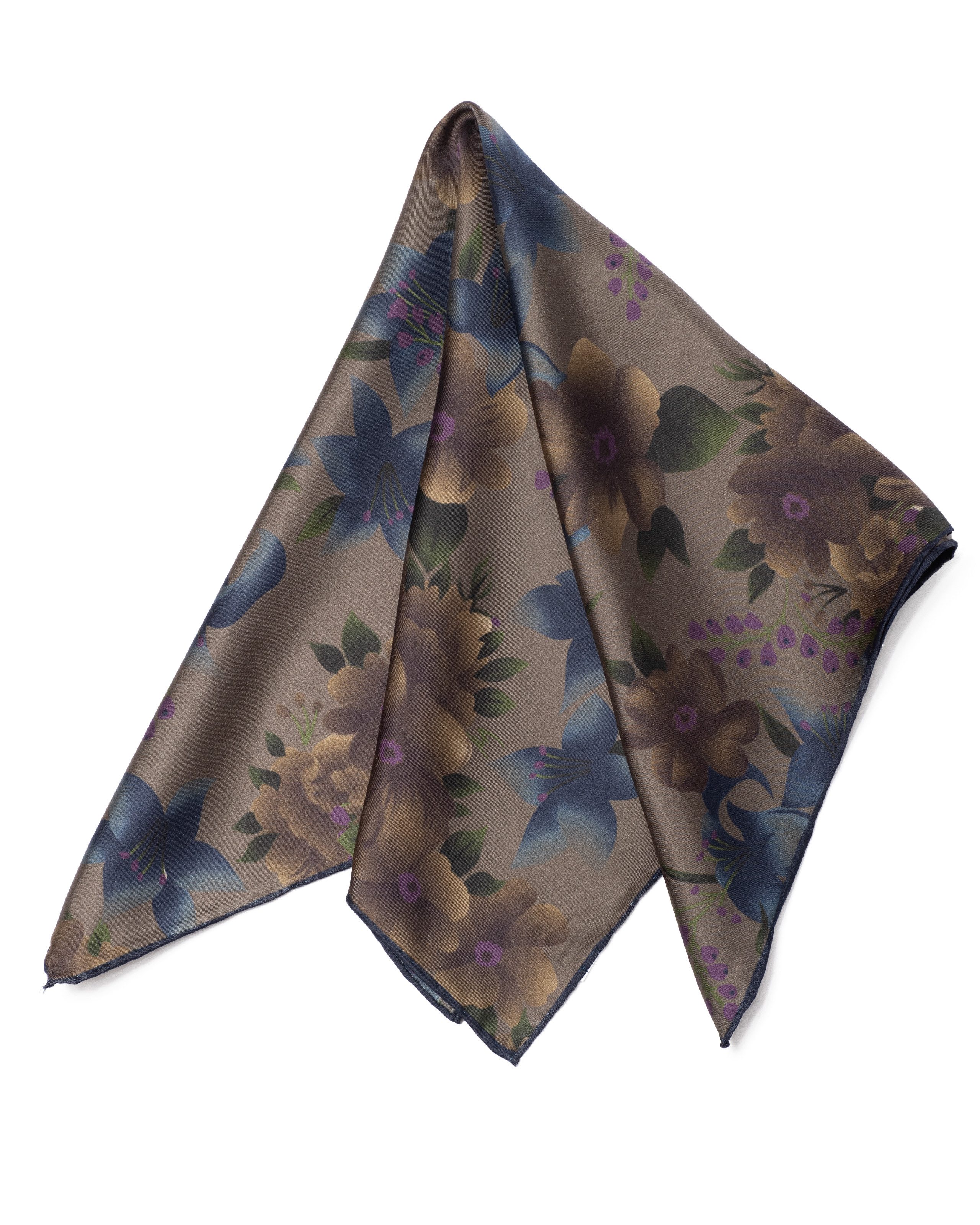 MayTree Seidentuch handrolliert Twill-Seide, 53x53 geheimer Garten, dunkles Taupe, (Stück), 100% Seide, für Herren und Damen