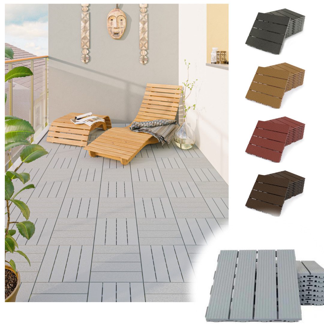 nm_trade Terrassenplatte Balkonfliesen Terrassenfliesen Klickfliese Außenfliese 8 Stück 30x30cm, Schwarz, Witterungsbeständig Rutschfeste Oberfläche Leicht zu reinigen
