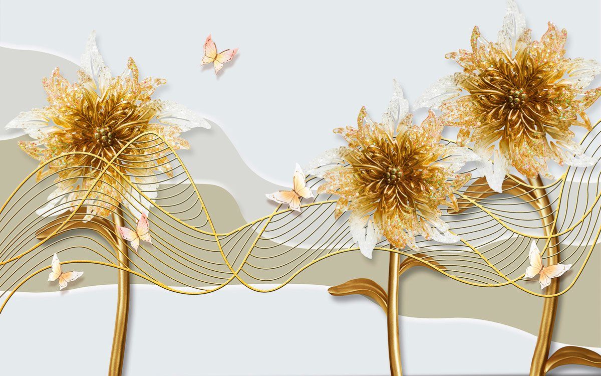 Fototapete Schmetterlingen Papermoon und Muster Blumen mit