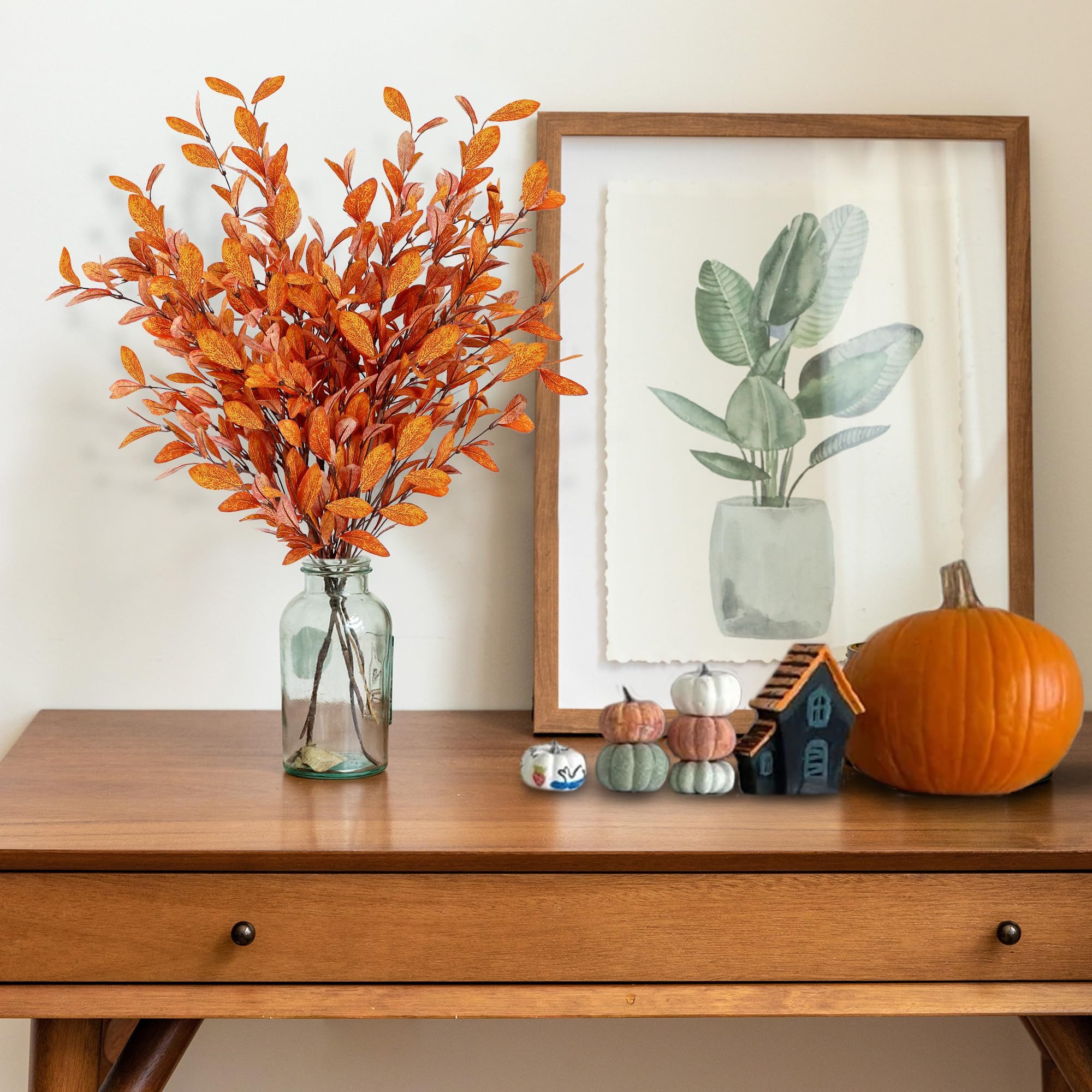 Kunstblumenstrauß 5 Stück künstliche Eukalyptus-Zweige für den Herbst, Herbststrauß, Bomiclss, Kunstblumen wie Echt, Herbstdeko für Außen Innen – Bild 3 von 5