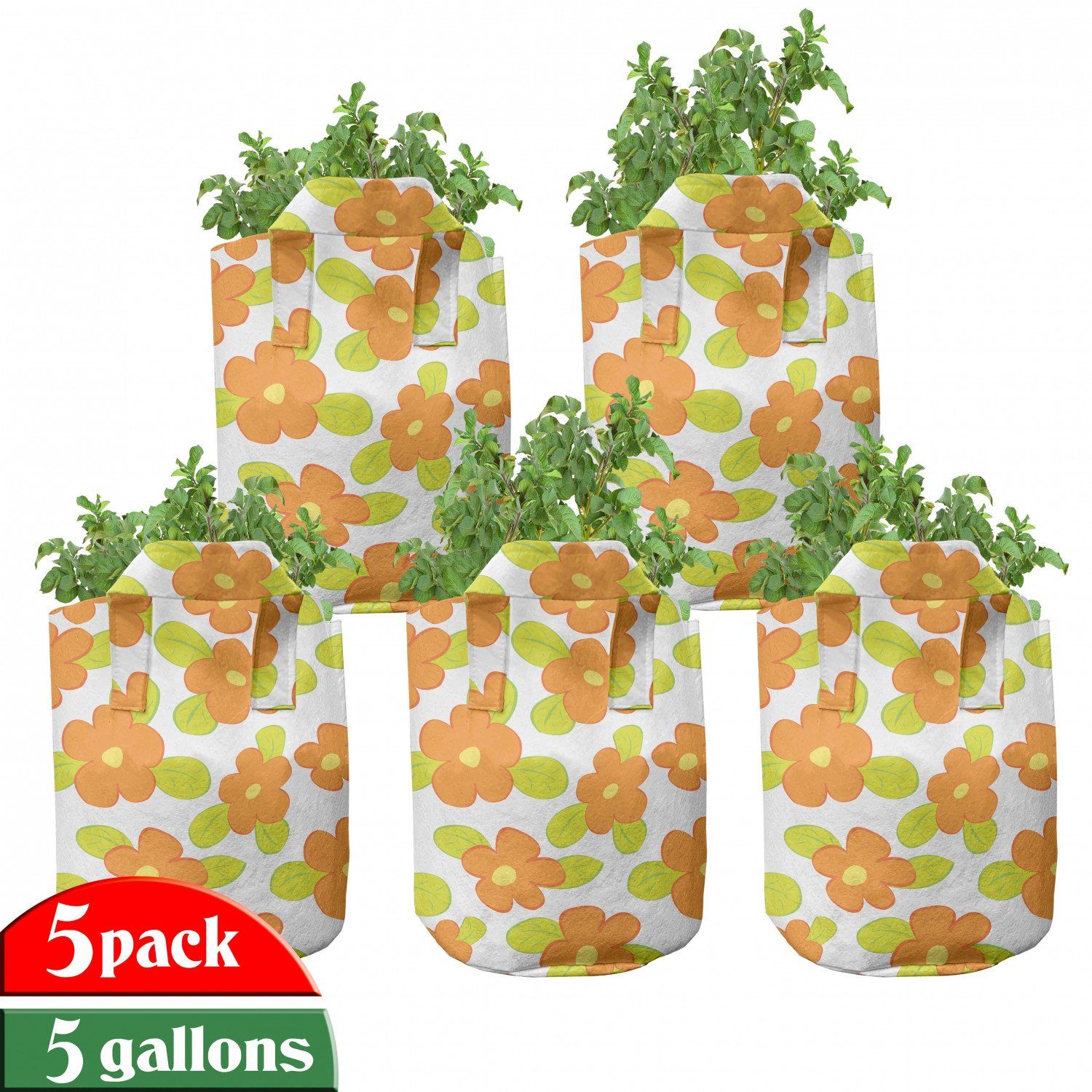 Abakuhaus Pflanzkübel hochleistungsfähig Stofftöpfe mit Griffen für Pflanzen, Orange Kind-Mädchen-Doodle Floral