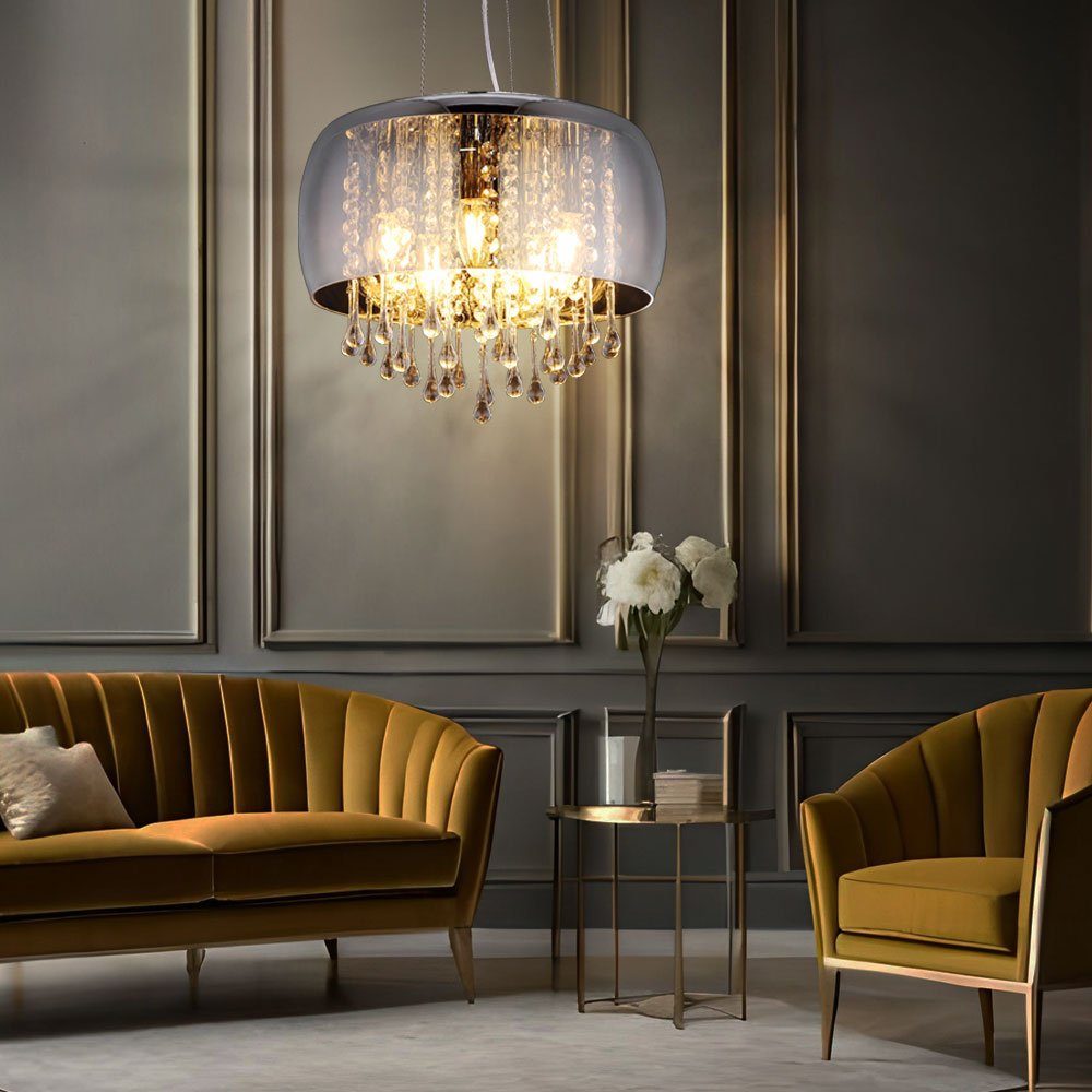GLOBO LIGHTING Hängeleuchte, Leuchtmittel nicht inklusive, Hängelampe Esstischlampe Pendelleuchte Glas Kristalle rauch H 120 cm
