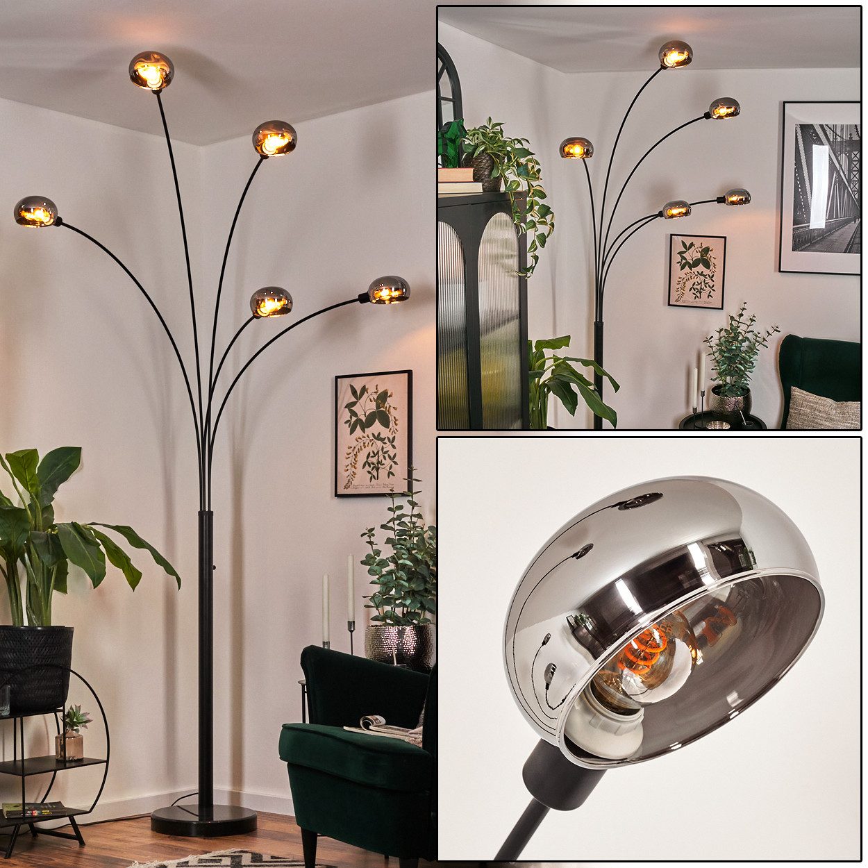 Stehlampe Stehlampe aus Metall in Schwarz/Chrom/Rauch im Retro/Vintage-Design